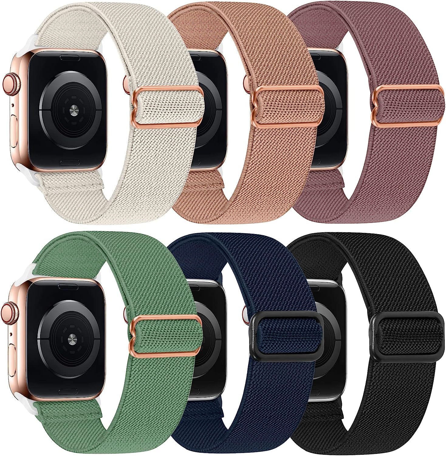 Adjustable Elastics Band Compatible with Apple Watch 38Mm 40Mm 41Mm 42Mm 44Mm 45Mm, Sport Solo Loop Stretch Nylon Replacement Wristband for Iwatch SE Series 8 7 6 5 4 3 2 1  LHXYUO Dark Pink/Smoke Violet/Starligt/Cactus/Navy/Black 42/44/45mm 