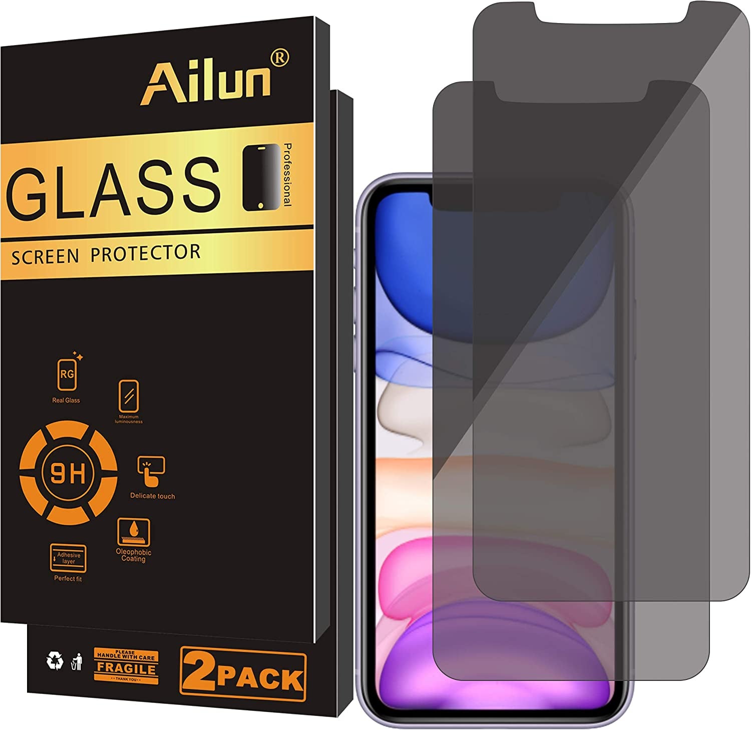 Ailun Privacy Screen Protector for Iphone 14/ 13/ 13 Pro [6.1 Inch] 2 Pack anti Spy Private Tempered Glass Anti-Scratch Case Friendly [Black] [Not for Iphone 13 Pro Max] [2 Pack]  AilunUS iPhone 11/XR-6.1 Inch  