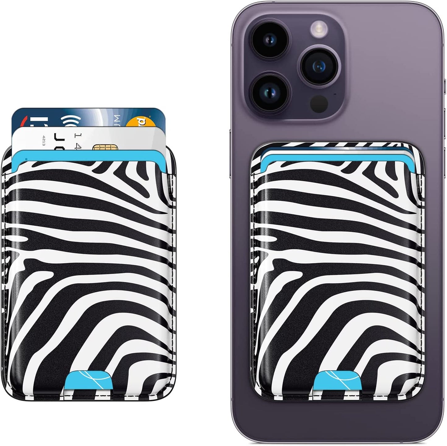 Magnetic Wallet Card Holder with Magsafe Compatible for Iphone 14/14 Plus/14 Pro/14 Pro Max, Iphone 13 Pro Max/13 Pro/13/13 Mini, Iphone 12/12 Pro/12 Pro Max, RFID Card Holder Wallet, Deep Purple  Doter Zebra  