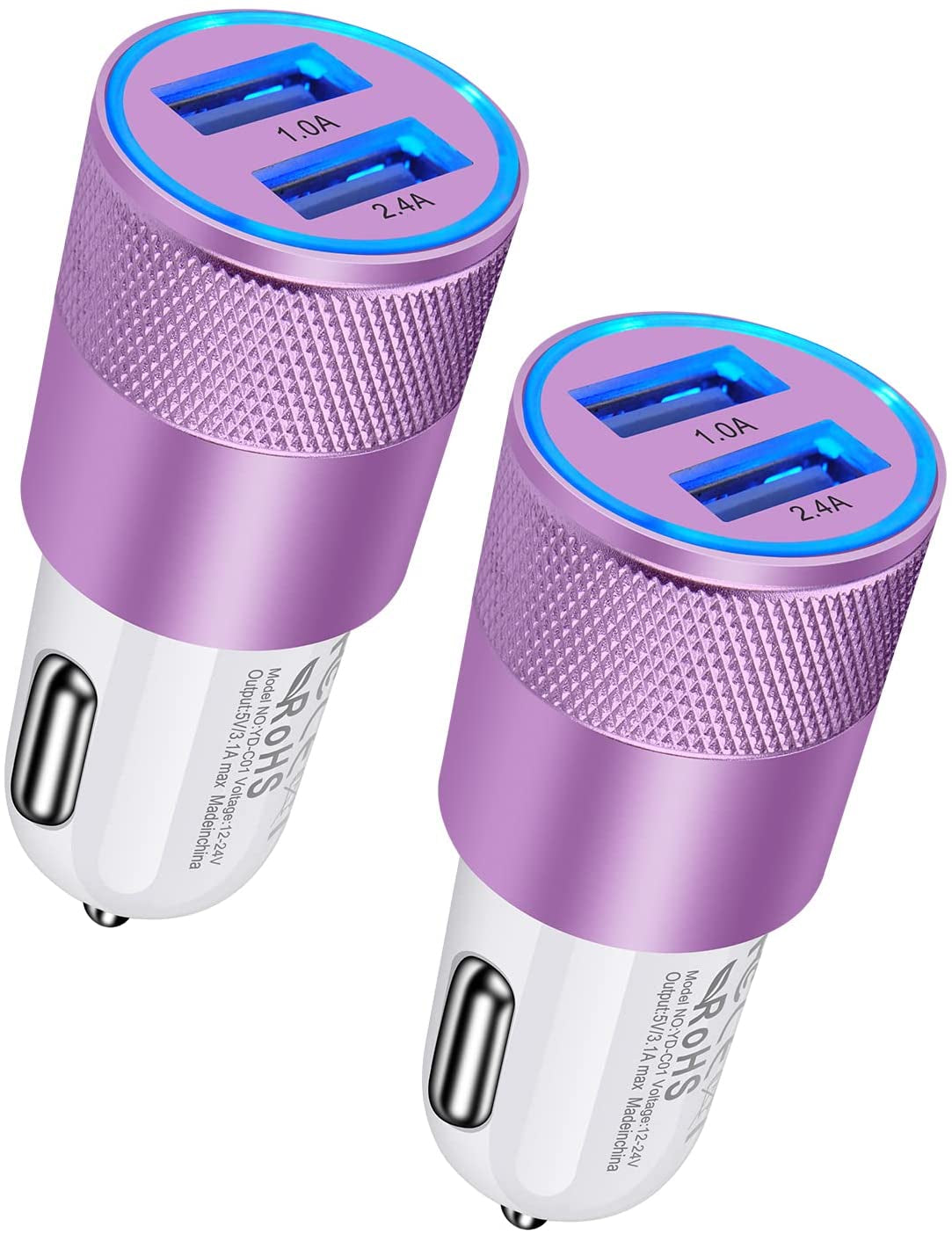 Car Charger, [2Pack/3.4A] Fast Charge Dual Port USB Cargador Carro Lighter Adapter for Iphone 14 13 12 11 Pro Max X XR XS 8 plus 6S, Ipad, Samsung Galaxy S22 S21 S10 plus S7 J7 S10E S9 Note 8, LG, GPS  Shenzhen Chuangqingchun Technology co. ltd Purple  