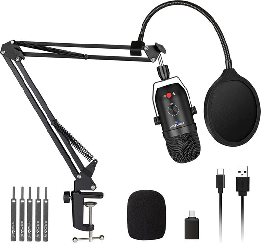 USB Microphone for PC Computer PS4 Cardioid Condenser ASMR Microphone Kit Metal Podcast Microphone for Streaming Gaming Studio Video Recording Youtube Noise Cancelling Microphone for Laptop Phone Mac  PROAR   