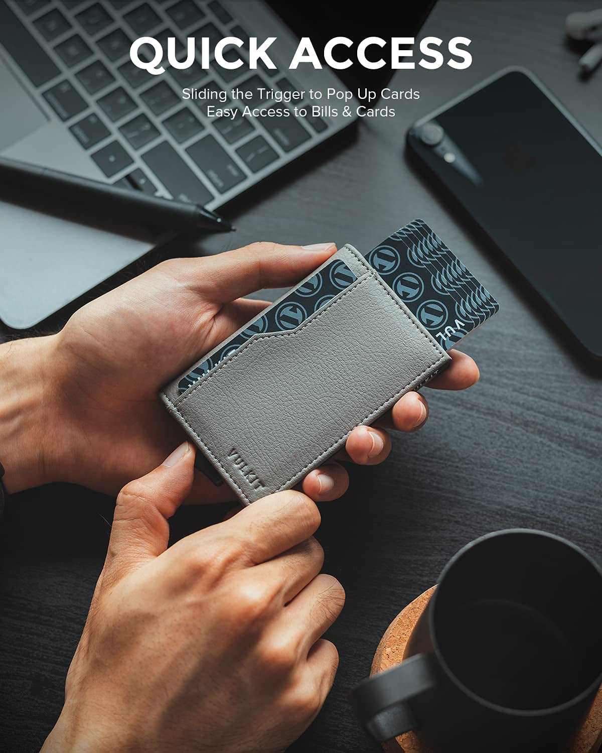 VULKIT Card Holder with ID Window Pop up Cards Slim Leather Wallet RFID Protection up to 12 Cards Card Case  VULKIT   