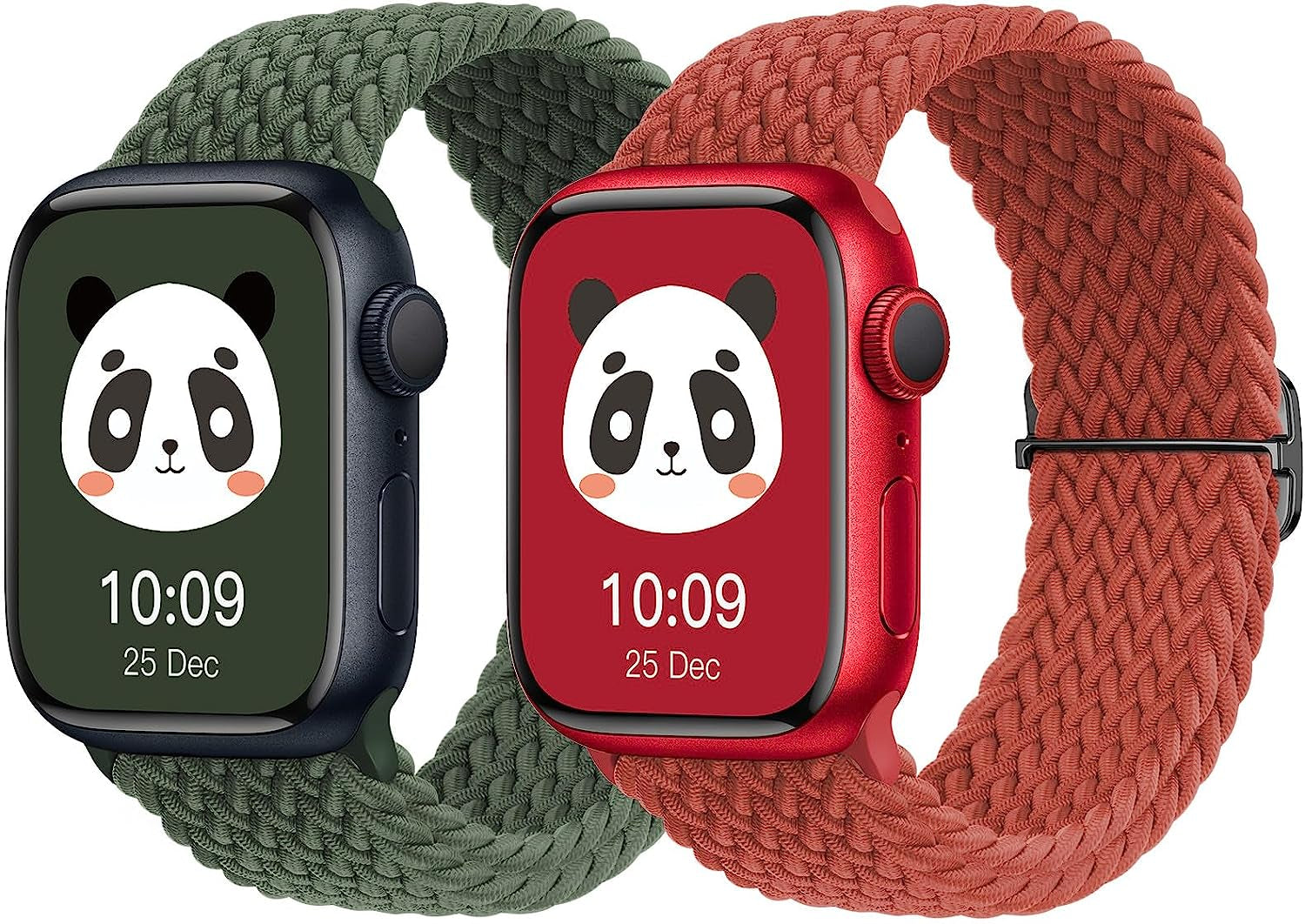 𝟐 𝐏𝐚𝐜𝐤 Stretchy Braided Compatible with Apple Watch Band 44Mm 45Mm 38Mm 40Mm 41Mm 42Mm 49Mm for Women Men, Adjustable and Comfortable Sport Wristbands for Iwatch Series 8 7 6 5 4 3 2 1 SE Ultra  KingofKings Army Green/Red 38mm/40mm/41mm 