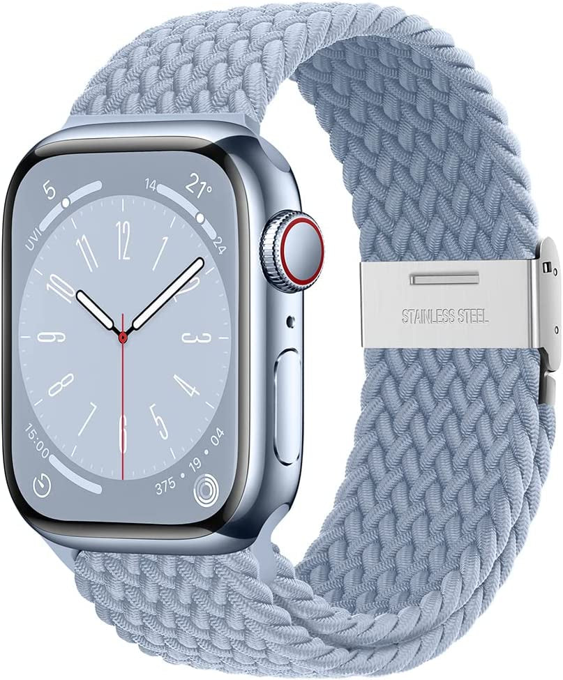 Qimela Compatible with Apple Watch Band 49Mm 45Mm 44Mm 42Mm,Stretchy Sport Solo Loop Strap with Adjustable Buckle,Elastic Nylon Braided Wristband for Iwatch Series 8 7 6 SE 5 4 3 2 1 Ultra,Women Men  FS-TECH Slate Blue 42mm/44mm/45mm/49mm 