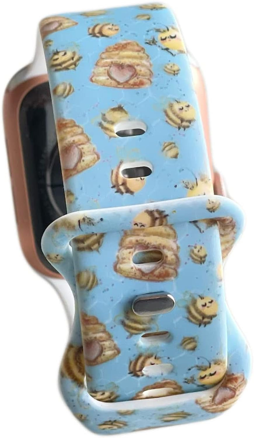 Busy Bee Hive Honey Bee Blue Unisex Waterproof Soft Silicone Sport Band Compatible with Apple Watch Ultra and Series 8 7 6 5 4 3 2 1 SE, Model 38Mm 40Mm 41Mm 42Mm 44Mm 45Mm 49Mm, for Men and Women  Tweedle Dee Designs   