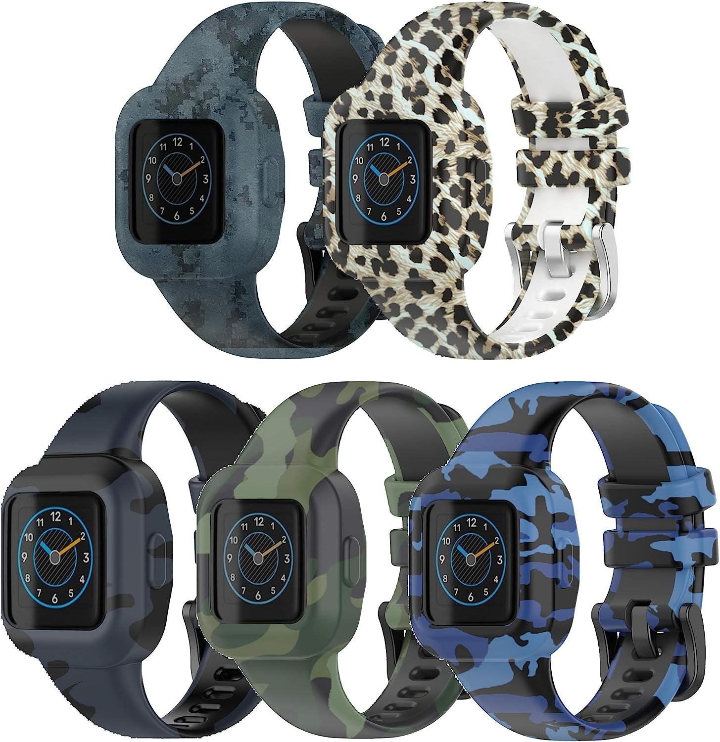 Bands Compatible with Garmin Vivofit Jr.3 Bands Accessories Replacement Band Camouflage Floral Leopard Pattern Starp for Kids Boys Girls with Metal Secure Clasp for Vivofit Jr.3  Chofit 5-Pack  