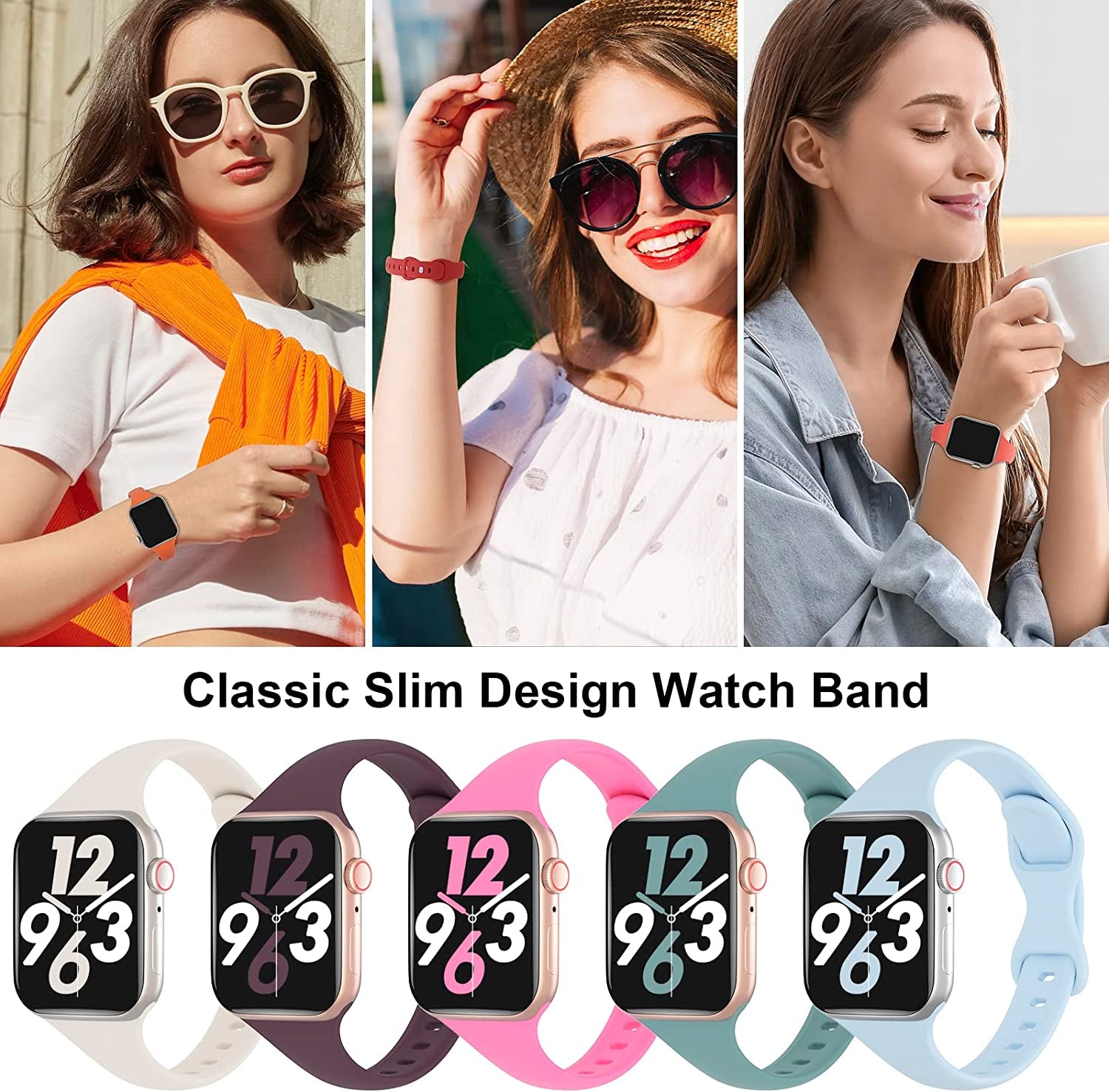 TSAAGAN 5 Pack Silicone Slim Bands Compatible with Apple Watch Band 38Mm 42Mm 40Mm 44Mm 41Mm 45Mm 49Mm, Soft Narrow Sport Strap Thin Wristband for Iwatch Ultra Series 8/7/SE/6/5/4/3/2/1 Women Men  TSAAGAN   