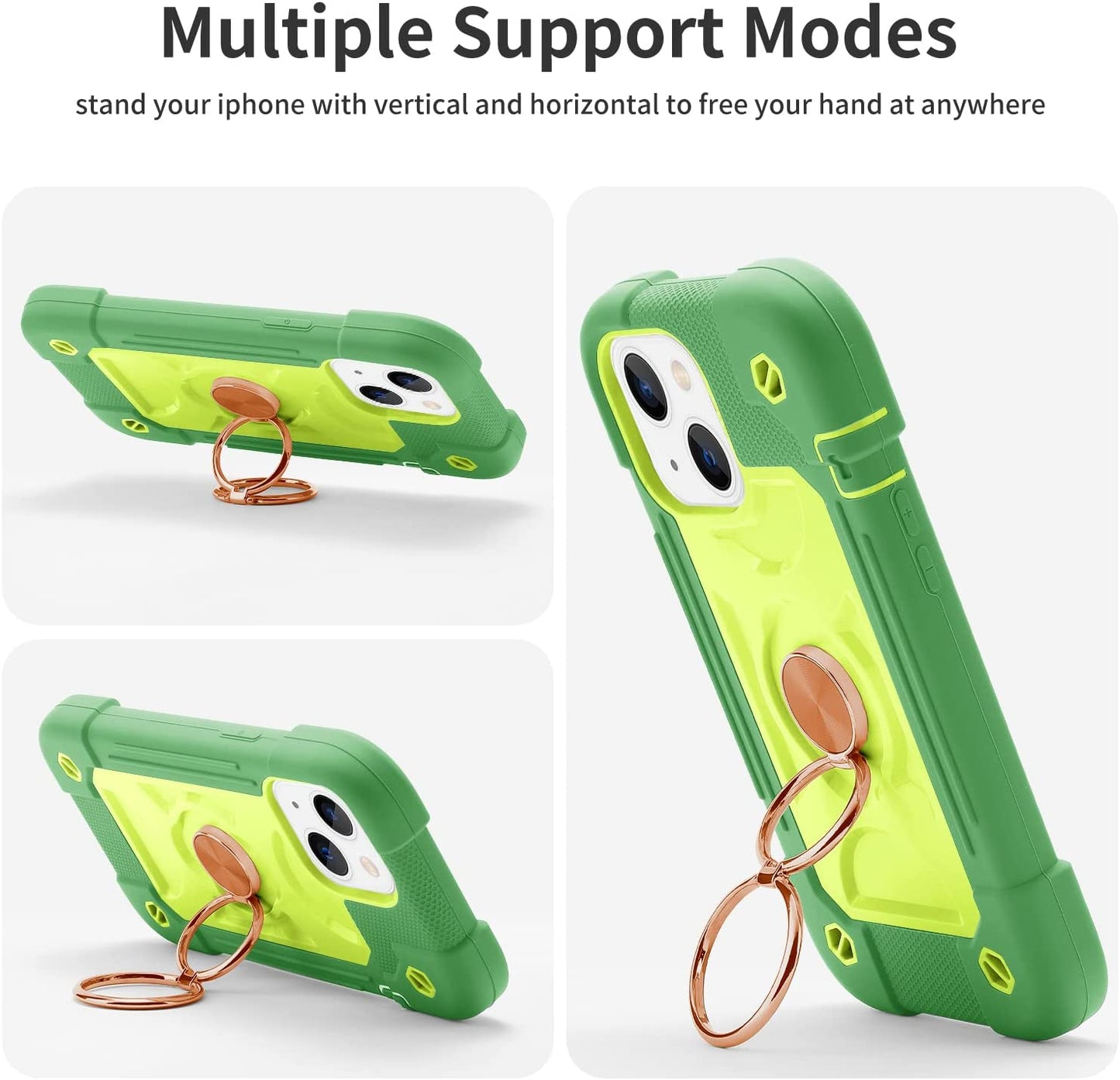 Cookiver for Iphone 14 Case/Iphone 13 Case Inch with Ring Stand, with 2 Pack Glass Screen Protector + 1 Pack Camera Lens Protector,Heavy-Duty Shockproof Military Grade Rugged Cover (Avocado)  Cookiver   