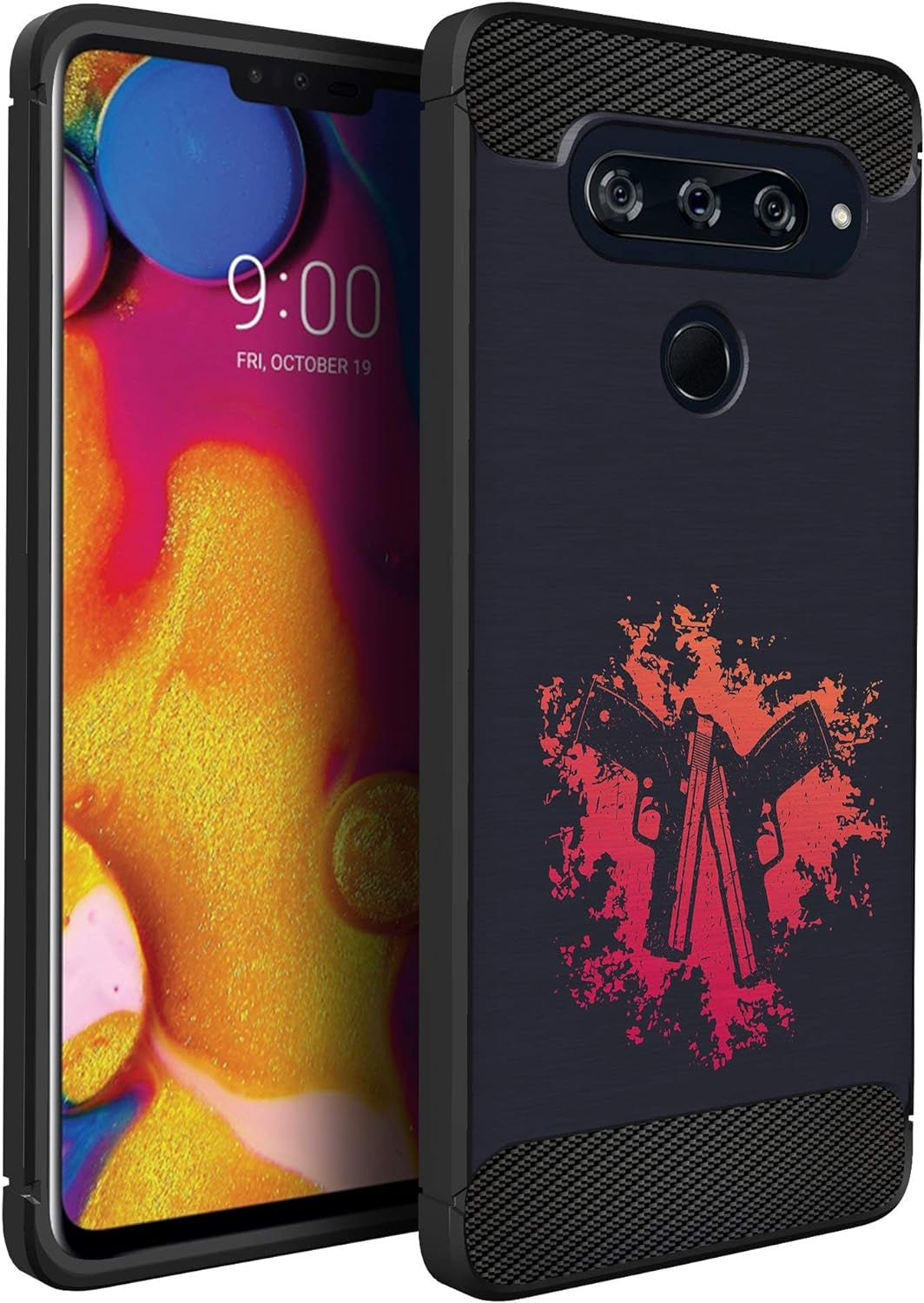 Casesondeck Case Compatible with LG V40 Thinq, Slim Precise Fit TPU Case, Scratch Protection and Unique Design (Shark Attack)  CasesonDeck Double Guns  