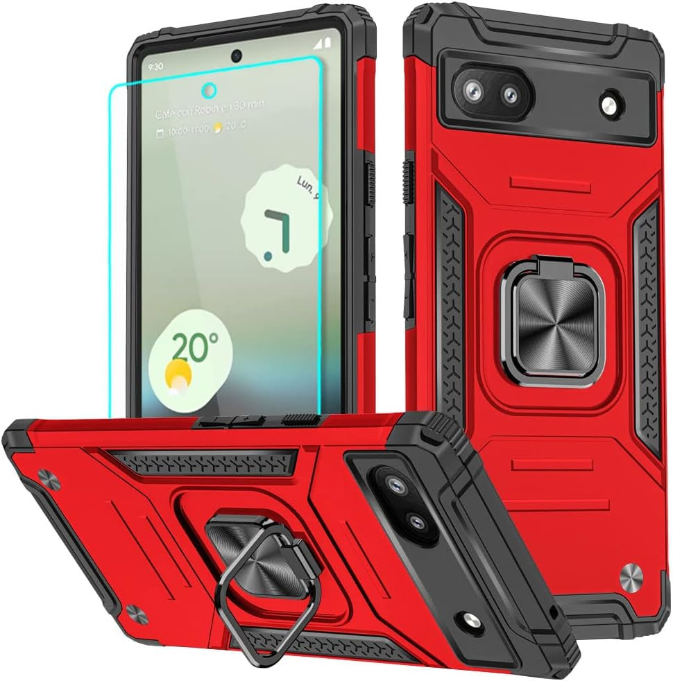 For Pixel 6A Case, Google Pixel 6A Case with HD Screen Protector, 360°Military Grade Rotatable Kickstand (Heavy Duty) Shockproof Protective Cases for Pixel 6A Case (Blue)  HNHYGETE Google Pixel 6A Case Red  