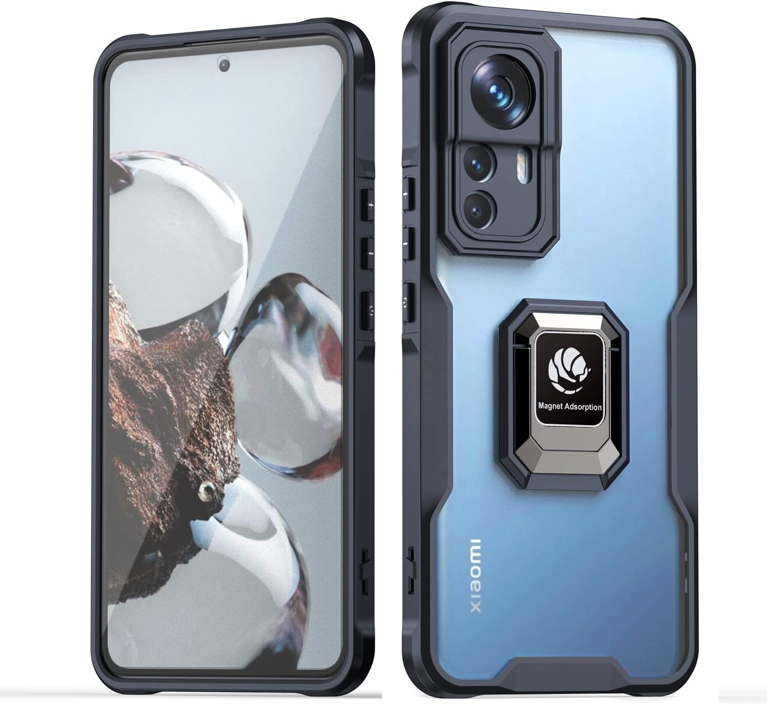 Case for Xiaomi Mi 12T/ Mi 12T Pro Case Dual Layer Shockproof Acrylic Cover with 360 Rotating Ring Kickstand for Magnetic Car Mount Clear Hard Back Cover Compatible with Xiaomi Mi 12T/ Mi 12T Pro (B)  hunmansaf A  