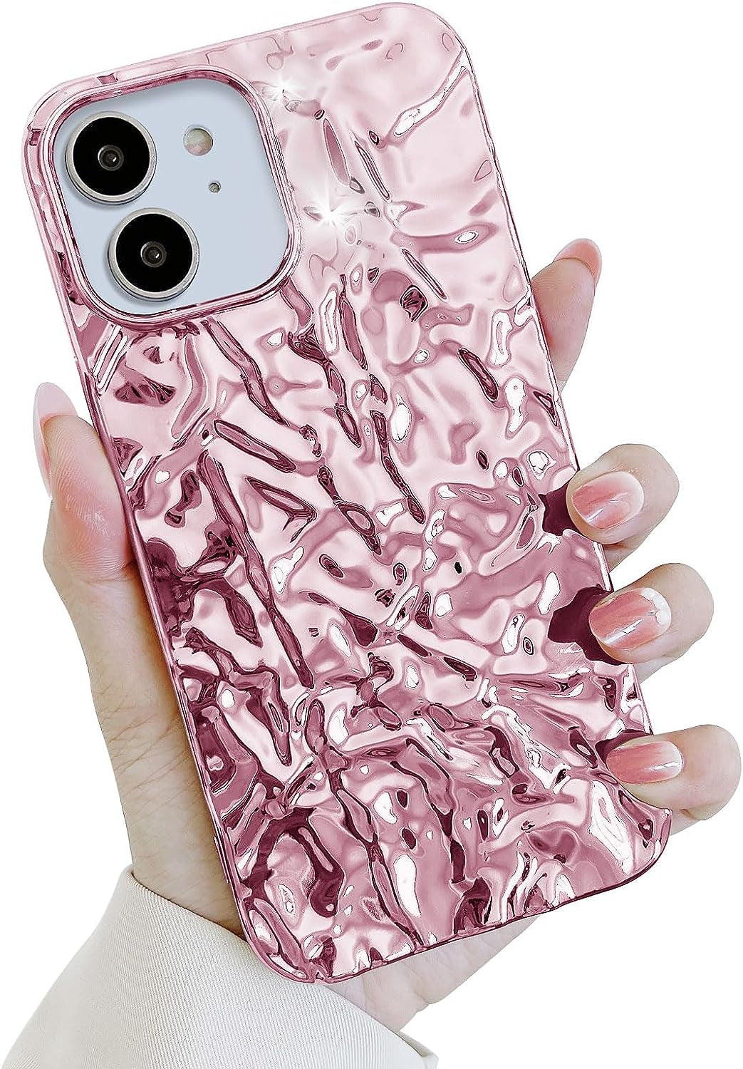 Yebowe Compatible with Iphone 13 Mini Case, Cute 3D Tin Foil Pleated Luxury Phone Cover for Women Girls Cool Bling Designer Soft Silicone Case for Iphone 13 Mini, Pink  Yebowe Rose Gold Iphone 11 