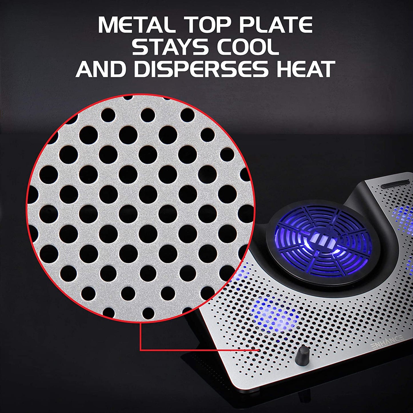 ENHANCE Cryogen 3 Gaming Laptop Cooling Pad - USB Powered 5 LED Fans , Metal Cooler Surface Fits 17.3 Inch Laptops , Smartphone Device Holder , 5 Adjustable Stand Settings , Portable for PC Gamer  ENHANCE   