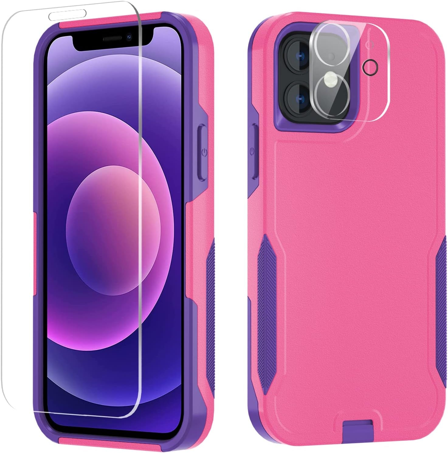 Xmon for Iphone 12 Case [Shockproof] [Dropproof] [Tempered Glass Screen Protector with Camera Lens Protector] Heavy Duty Phone Case Cover for Apple Iphone 12 and Iphone 12 Pro 6.1 Inch (Orange)  Xmon Rose  