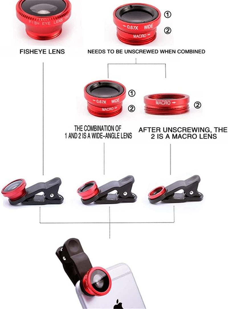 ZHUHW 3In1 Fisheye Phone Lens 0.67X Wide Angle Zoom Lens Fish Eye Macro Lenses Camera Kits with Clip Lens on the Phone for Smartphone  zhhuyr   