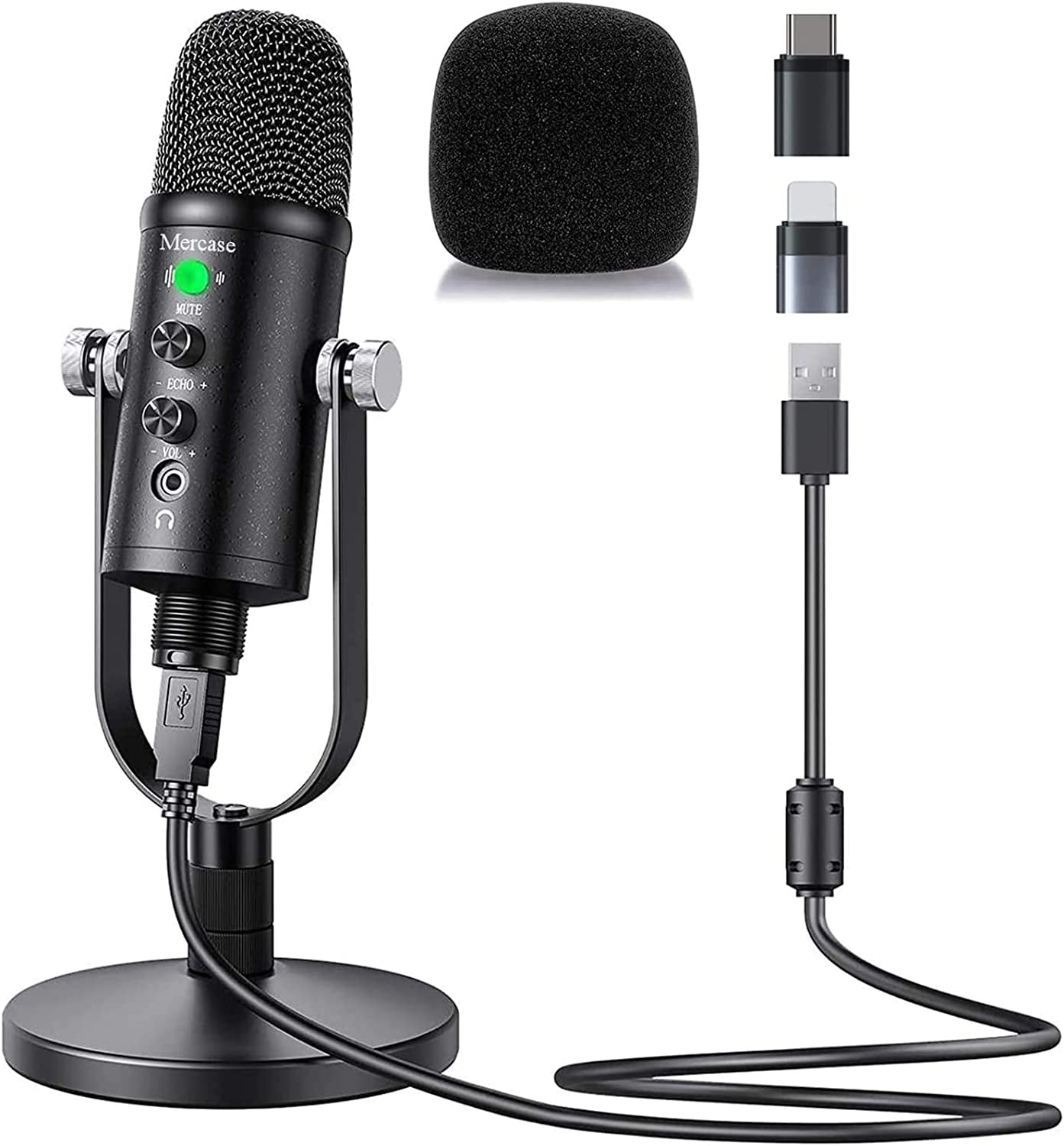 Mercase USB Microphone for Mac,Pc,Phone Mic for Sing,Asmr,Podcast with Mute Button,Noise Cancelling,Headphone Output and Volume Control,Mic Gain Control for Vocal,Youtube Podcast on Mac and Windows  Mercase   