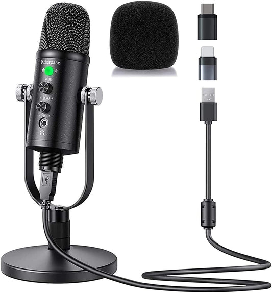 Mercase USB Microphone for Mac,Pc,Phone Mic for Sing,Asmr,Podcast with Mute Button,Noise Cancelling,Headphone Output and Volume Control,Mic Gain Control for Vocal,Youtube Podcast on Mac and Windows  Mercase   