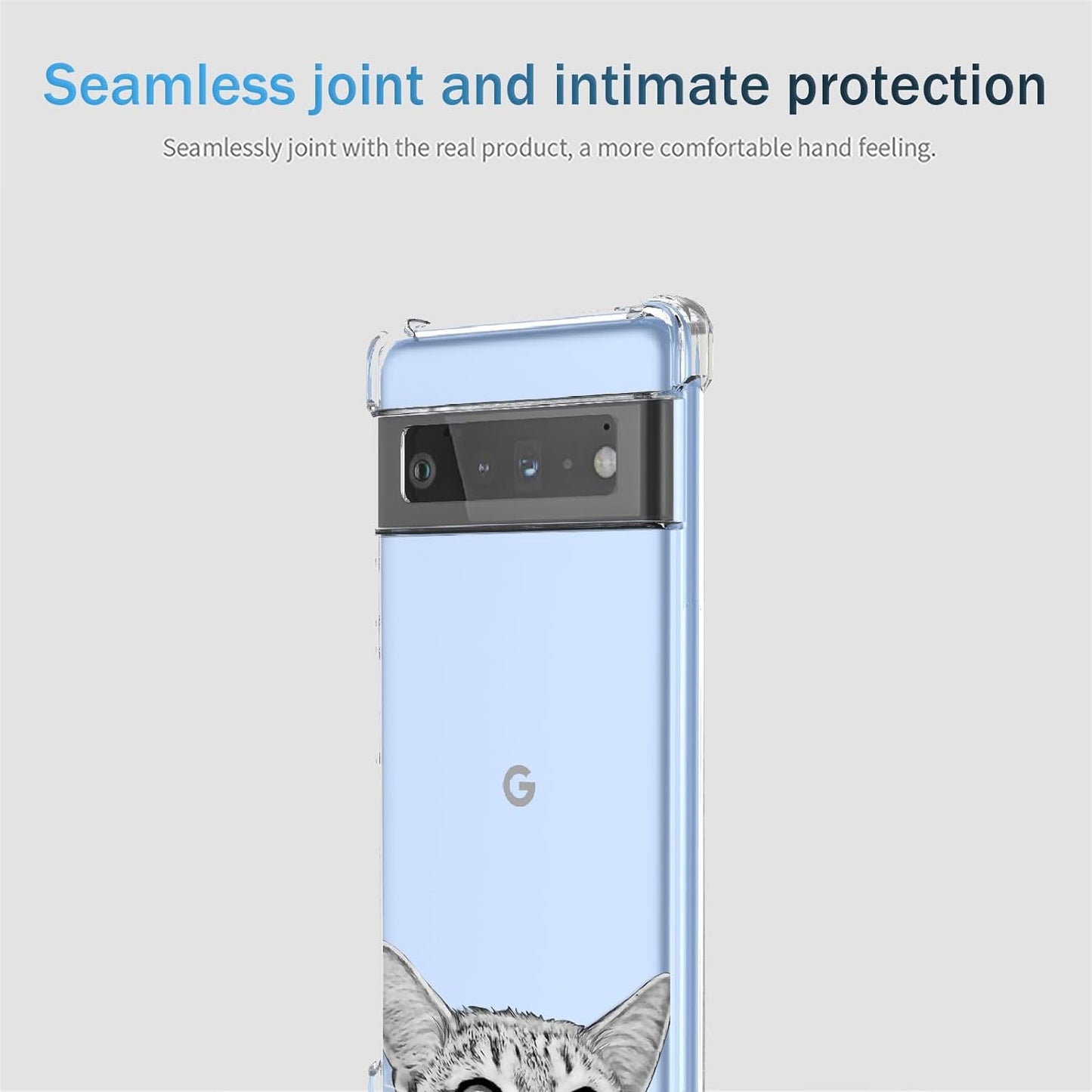 OEURVQO for Pixel 6 Pro Google 6 Pro G8VOU Case Clear Cute Cat Pattern Cartoon Animal Soft TPU Shockproof Bumper Anti-Scratch Protective Phone Case for Google Pixel 6 Pro 5G (Staring Cat)  OEURVQO   