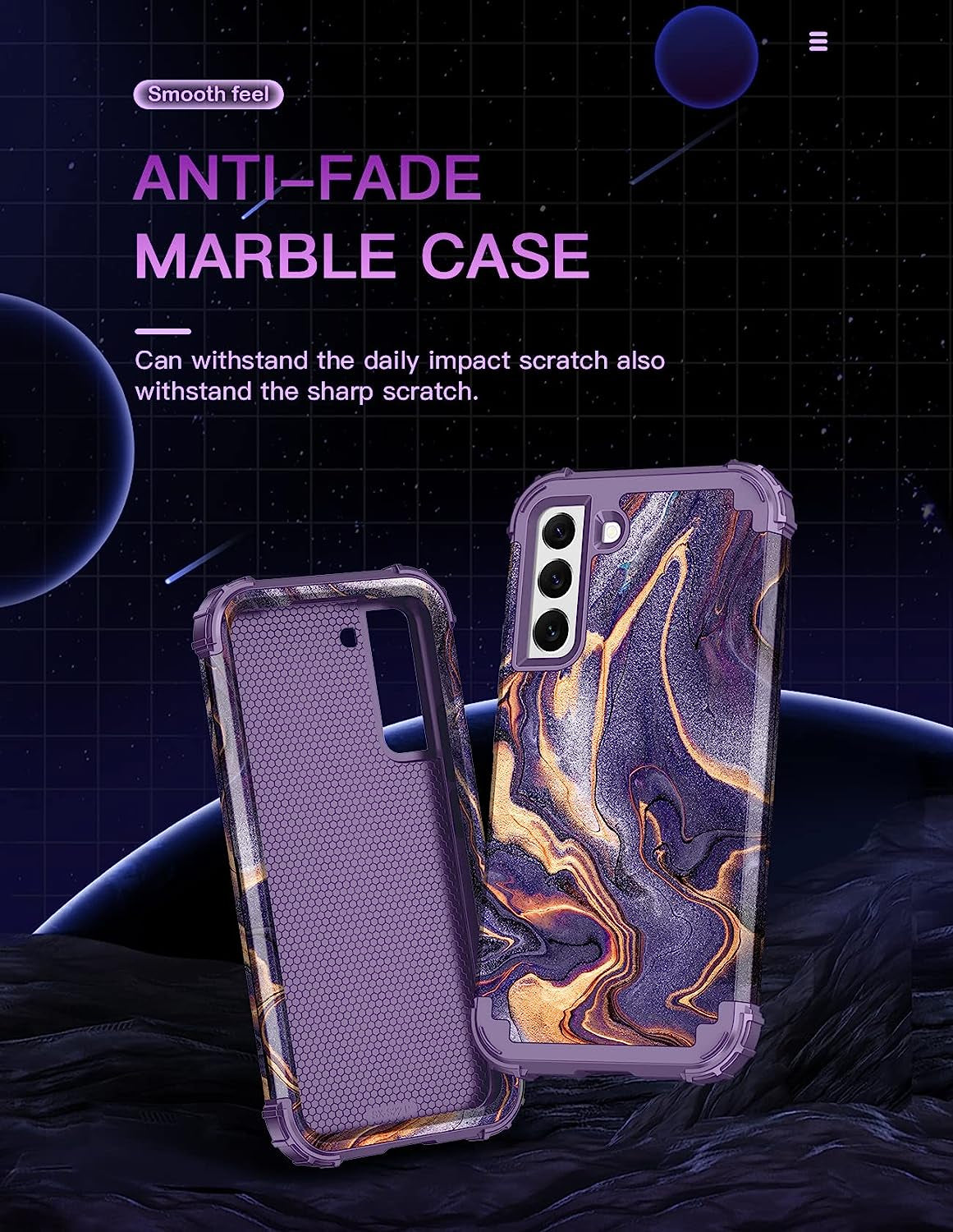 LONTECT for Galaxy S22 plus Case Shockproof 3 in 1Heavy Duty Rugged Hybrid Sturdy High Impact Durable Protective Cover Case for Samsung Galaxy S22 Plus/S22+ 5G 6.6 2022,Marble/Dark Purple  Lontect   