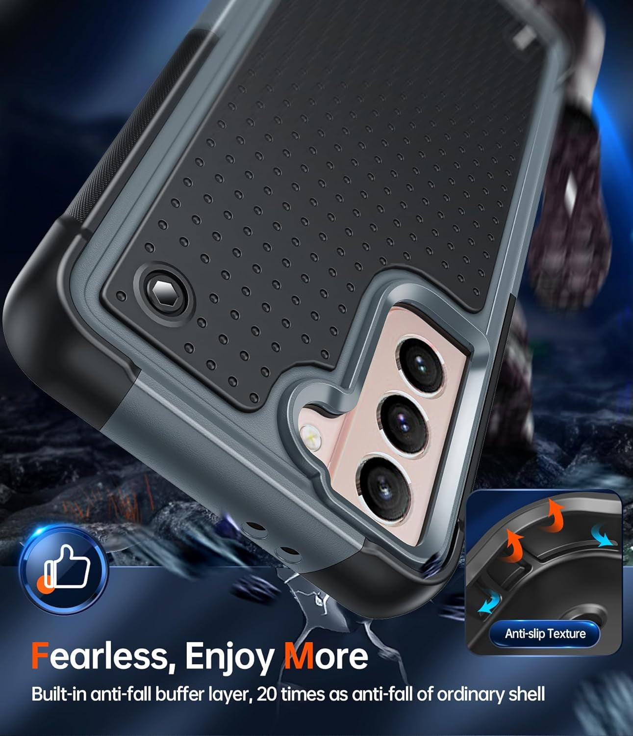 Leyi for Samsung S21 Case, Samsung Galaxy S21 5G Case, Shockproof Heavy Duty Dual Layer Protective Hard PC Textured Back & Soft Bumper Case for Galaxy S21 6.2 Inch, Grey  LeYi   