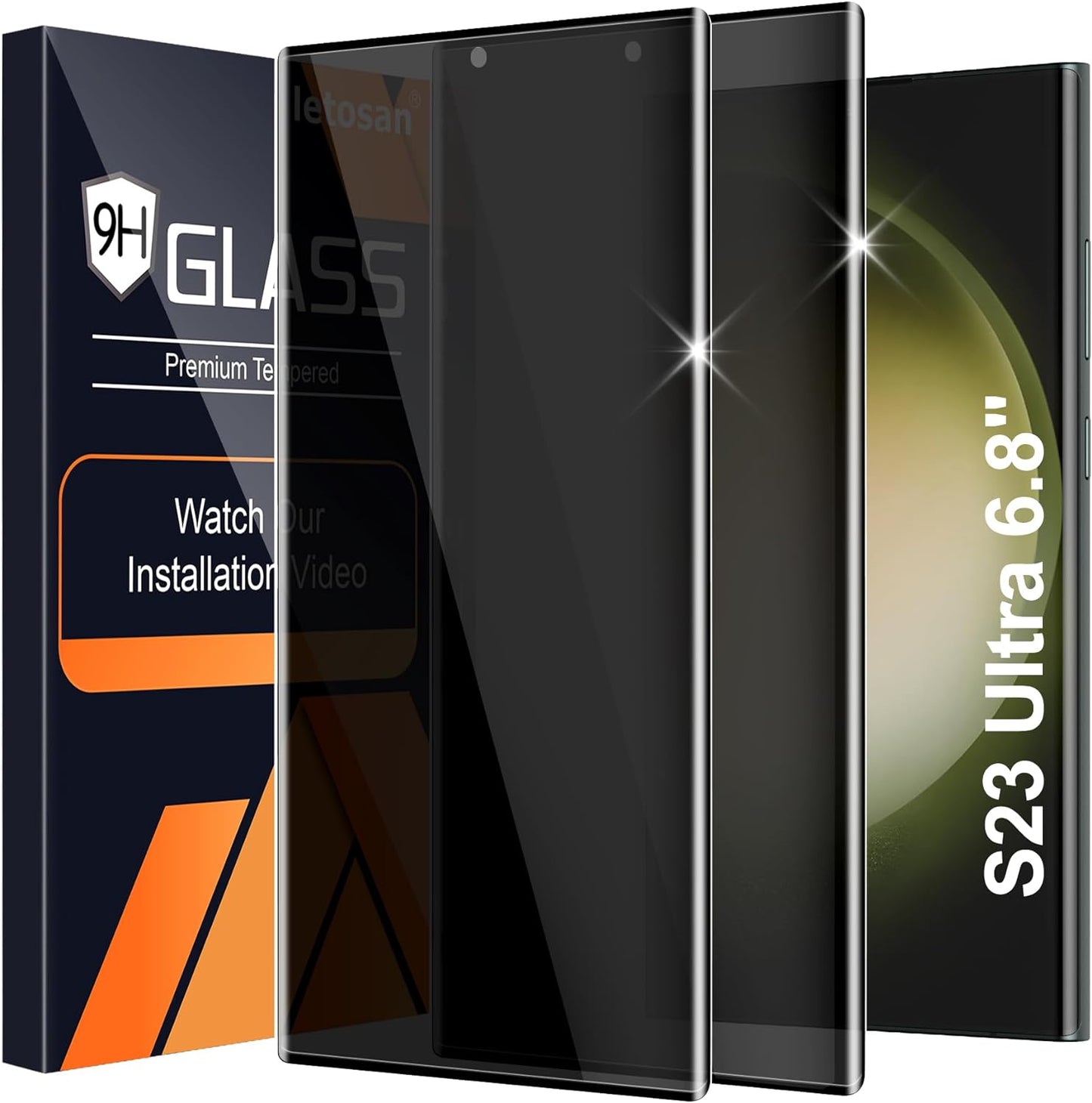 Letosan 3 Pack Galaxy S22 Ultra Screen Protector, HD Clear Tempered Glass, Fingerprint Unlock, 3D Curved, Scratch Resistant, Bubble-Free for Samsung Galaxy S22 Ultra 5G Glass Screen Protector  letosan S23Ultra-6.8Inch-Privacy-Hd1  