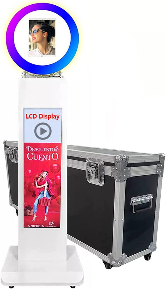 RXFSP Portable Photo Booth for 12.9" Ipad LCD Screen Selfie Machine Portable Metal Shell Adjustable Stand Photobooth Machine with RGB LED Ring Light for Wedding Halloween Christmas  RXFSP   