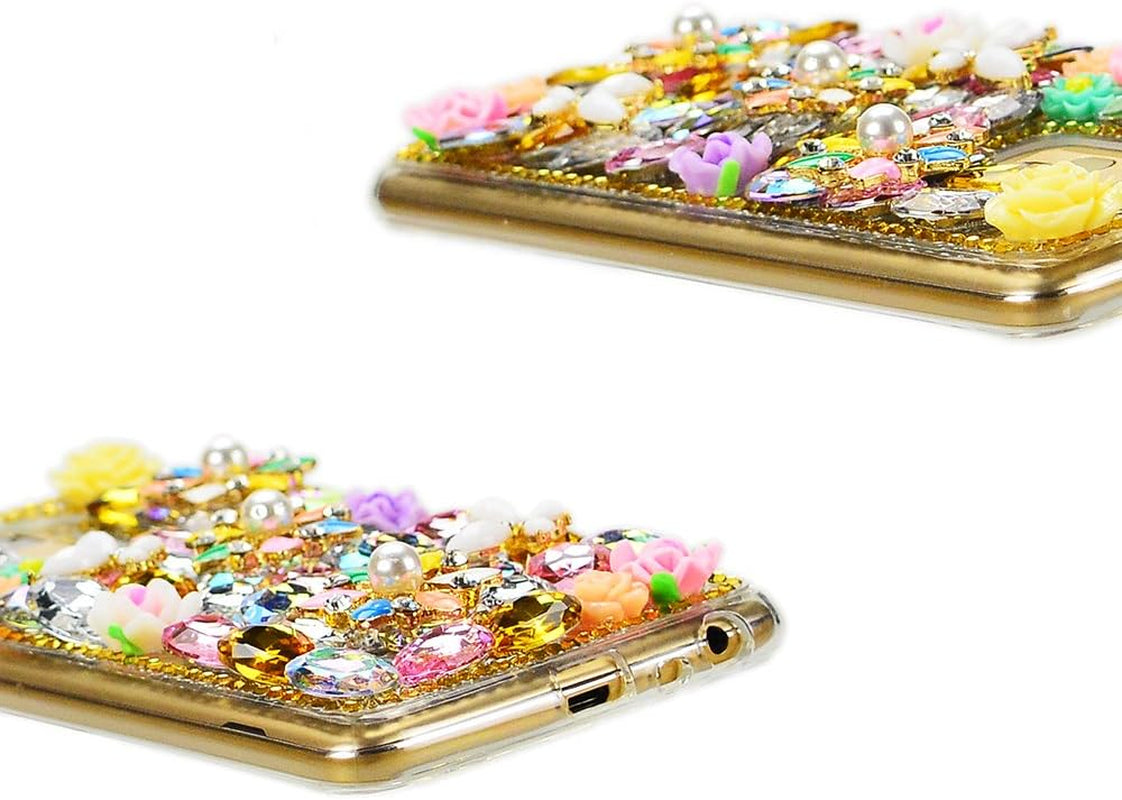 STENES LG G6 / LG G6 plus Case - Luxurious Series 3D Handmade Sparkly Crystal Bling Cover Hybrid Drop Bumper Protection Case with Retro Bows anti Dust Plug - Butterfly Rose Flowers/Yellow  STENES   