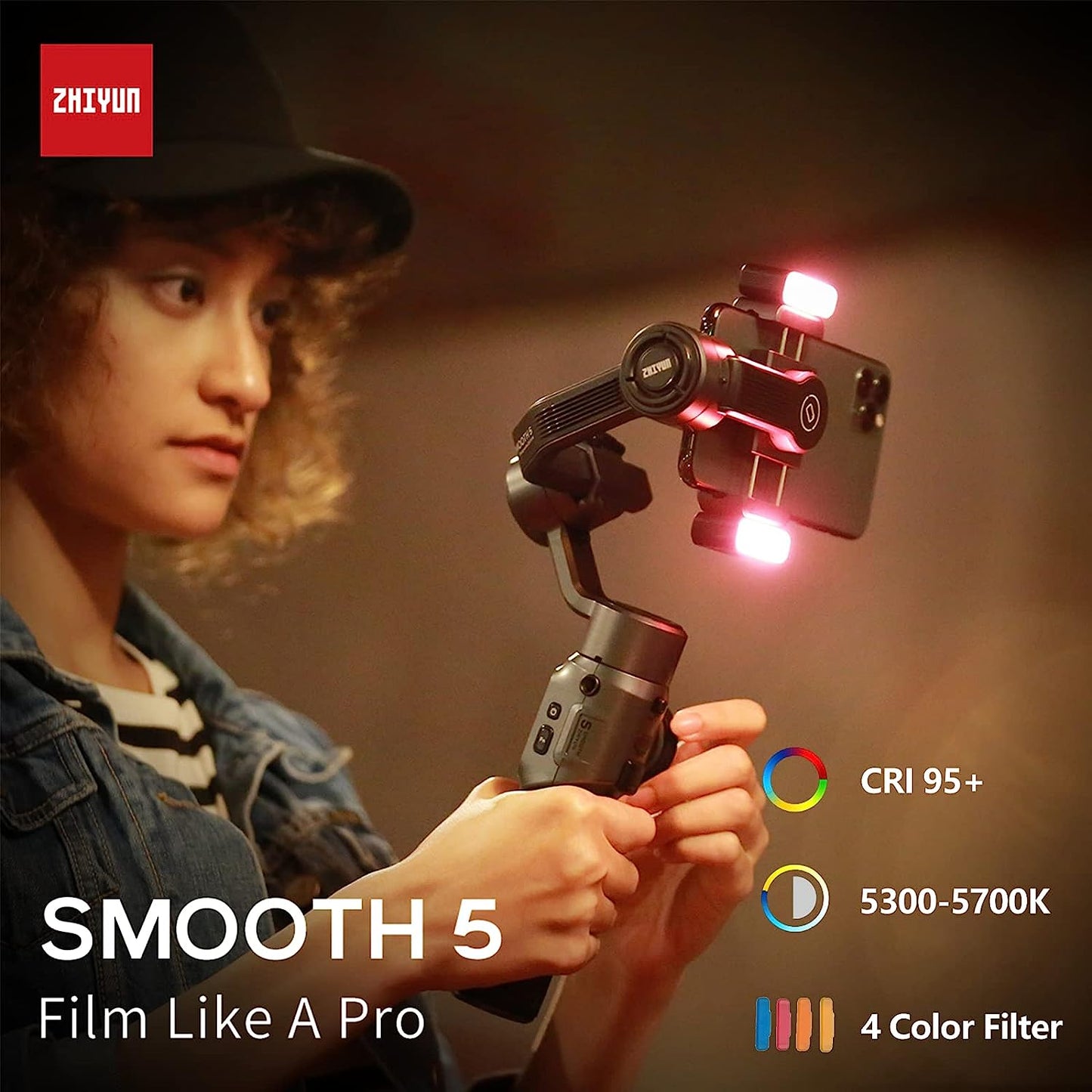 Zhiyun Smooth 5 Combo Gimbal Stabilizer for Smartphone, 3-Axis Portable Android and Iphone Gimbal Stabilizer with Tripod, LED Fill Light & Carrying Bag for Video Recording, Vlogging, Youtube, Tiktok  ZHIYUN   