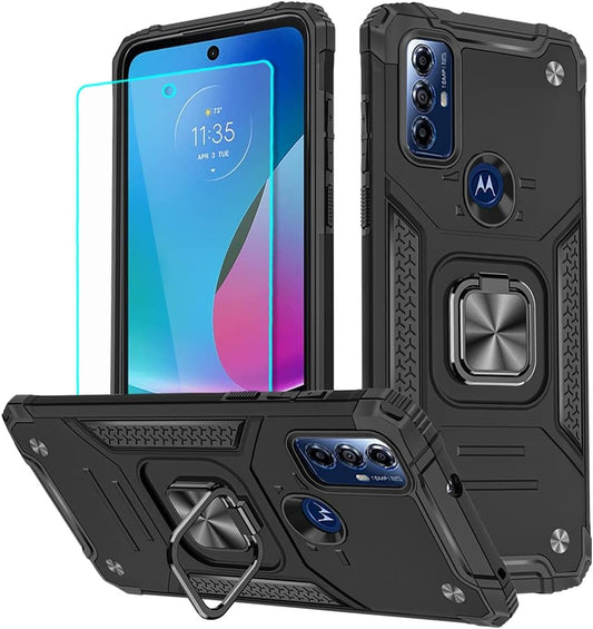 For Moto G Play 2023 Case, Motorola G Play 2023 Case with HD Screen Protector, 360°Military Grade Rotatable Kickstand (Heavy Duty) Shockproof Protective Cases for Moto G Play 2023（Black）  HNHYGETE   