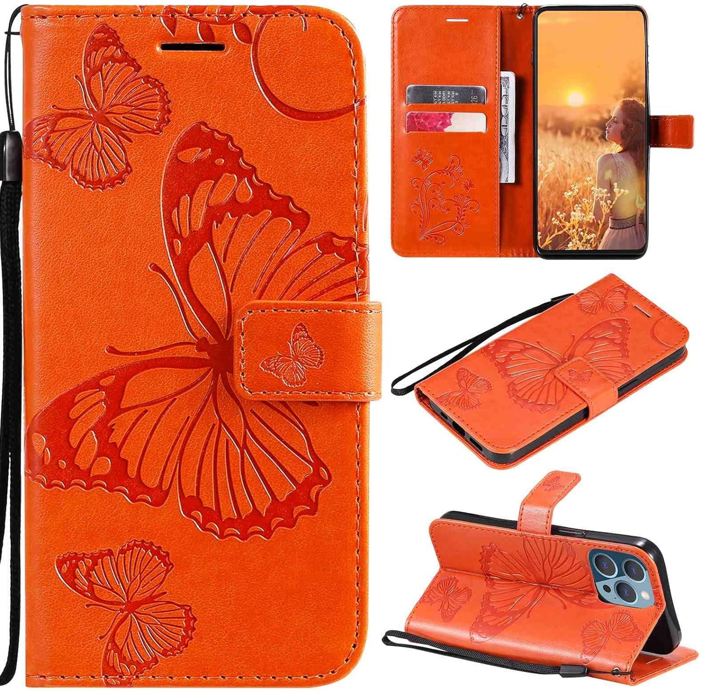 Fansipro Phone Cover Wallet Folio Case for LG V30, Premium PU Leather Slim Fit Cover for LG V30, 2 Card Slots, Exact Fit, Golden  Fansipro Orange  