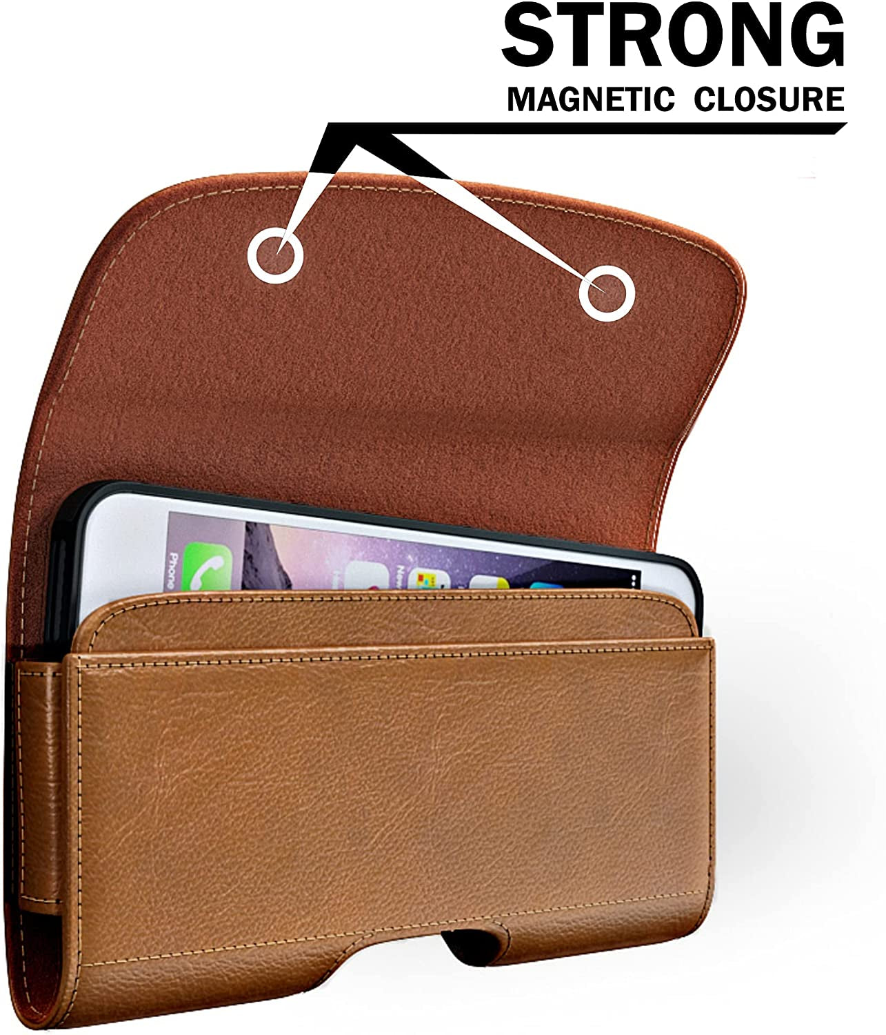 Pitau Holster for Iphone 14 plus Pro Max 13 Pro Max 12 Pro Max 11 Pro Max, Xs Max Samsung Galaxy S23+ A54 A53 A52 Cell Phone Belt Holder Case with Clip ID Card Slot (Fits Large Phone with Case) Brown  Bomea   