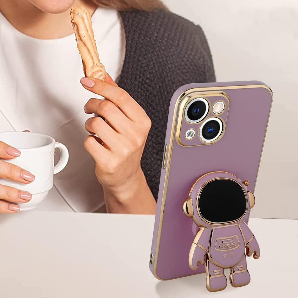 AIGOMARA 6D Plating Astronaut Hidden Stand Case Cover for Iphone 14 plus Women Astronaut Folding Bracket Kickstand Iphone Case with Camera Protector Soft TPU Shockproof Bumper 6.7 in 2022 - Purple  AIGOMARA   