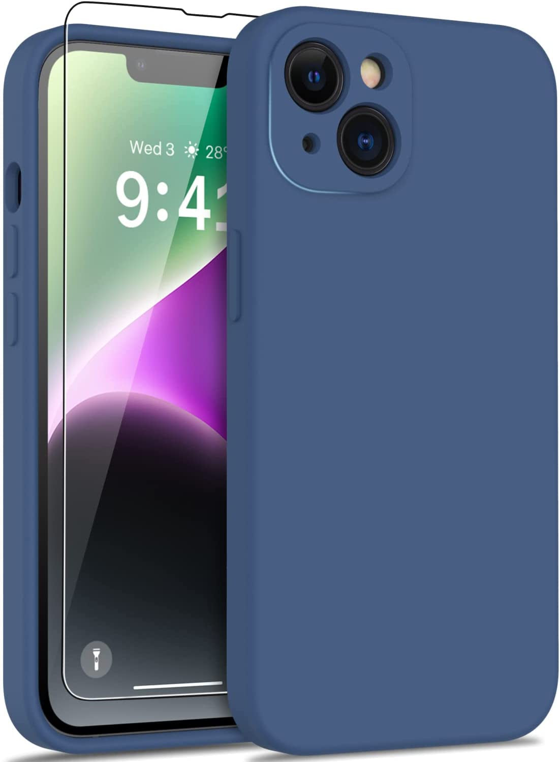 DEENAKIN Iphone 14 Case with Screen Protector,Enhanced Camera Cover,Passing 16Ft Drop Tested Soft Silicone Gel Rubber,Slim Fit Protective Phone Case for Iphone 14 6.1" Baby Pink  DEENAKIN Navy Blue  