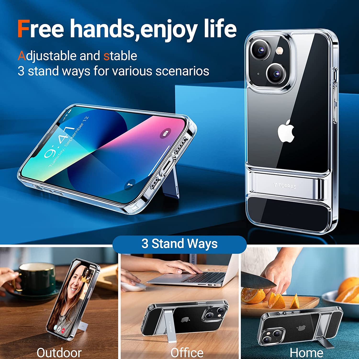 TORRAS Moonclimber for Iphone 14 Case for Iphone 13 Case, [3 Stand Ways] [Non-Yellowing & Military Grade Shockproof] Protective Slim Hard Clear Phone Case with Stand 6.1'' 2022, Crystal Clear  TORRAS   