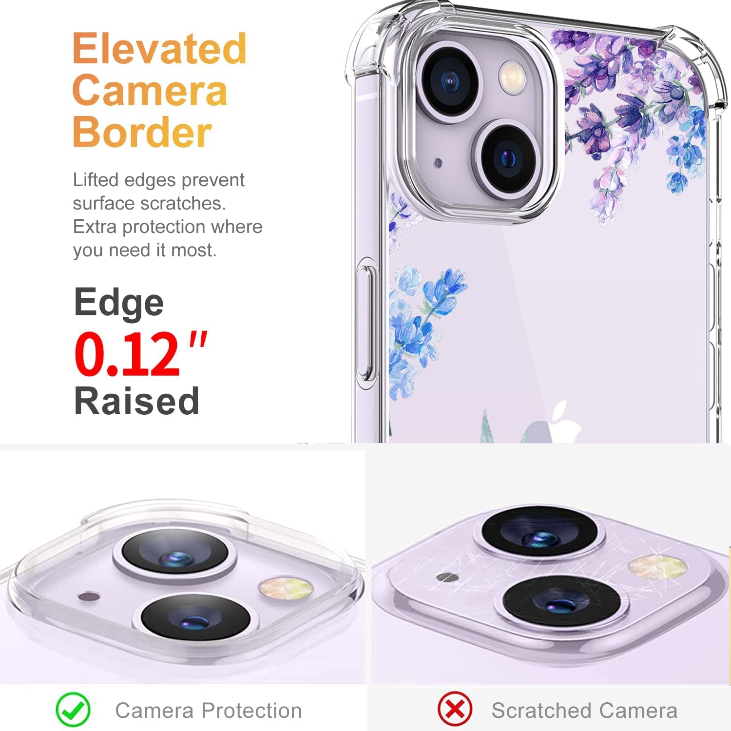 YOYORI Compatible with Iphone 14 Case with Screen Protector, Flower Pattern Design, Floral Clear Women Phone Case Shockproof Protective Soft TPU Bumper Cover 6.1 Inch 2022(Lavender/Purple)  YOYORI   