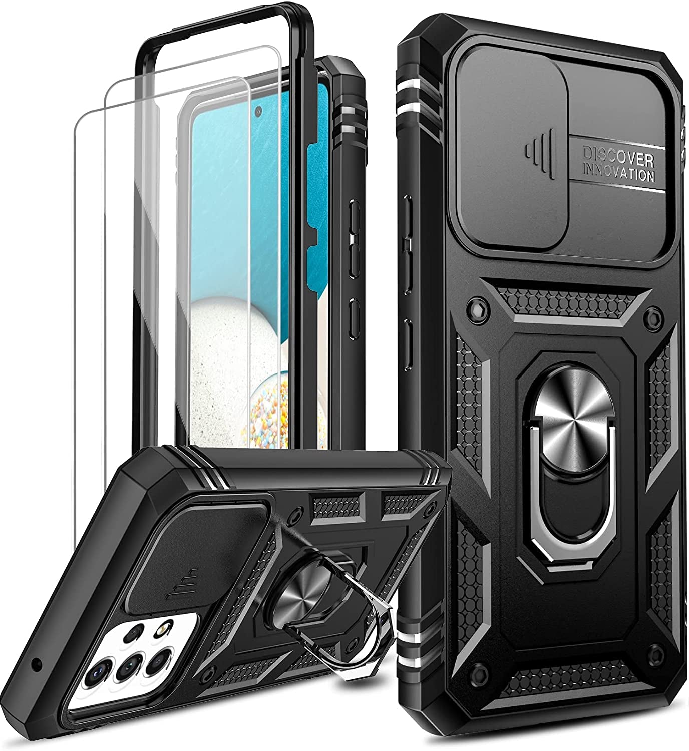 Leyi for Galaxy A53 5G Case: Galaxy A53 5G Case with Slide Camera Cover + [2 Packs] Screen Protector, 360 Full Body Military-Grade Phone Case with Upgrade Kickstand for Galaxy A53 5G, Black  LeYi Black  
