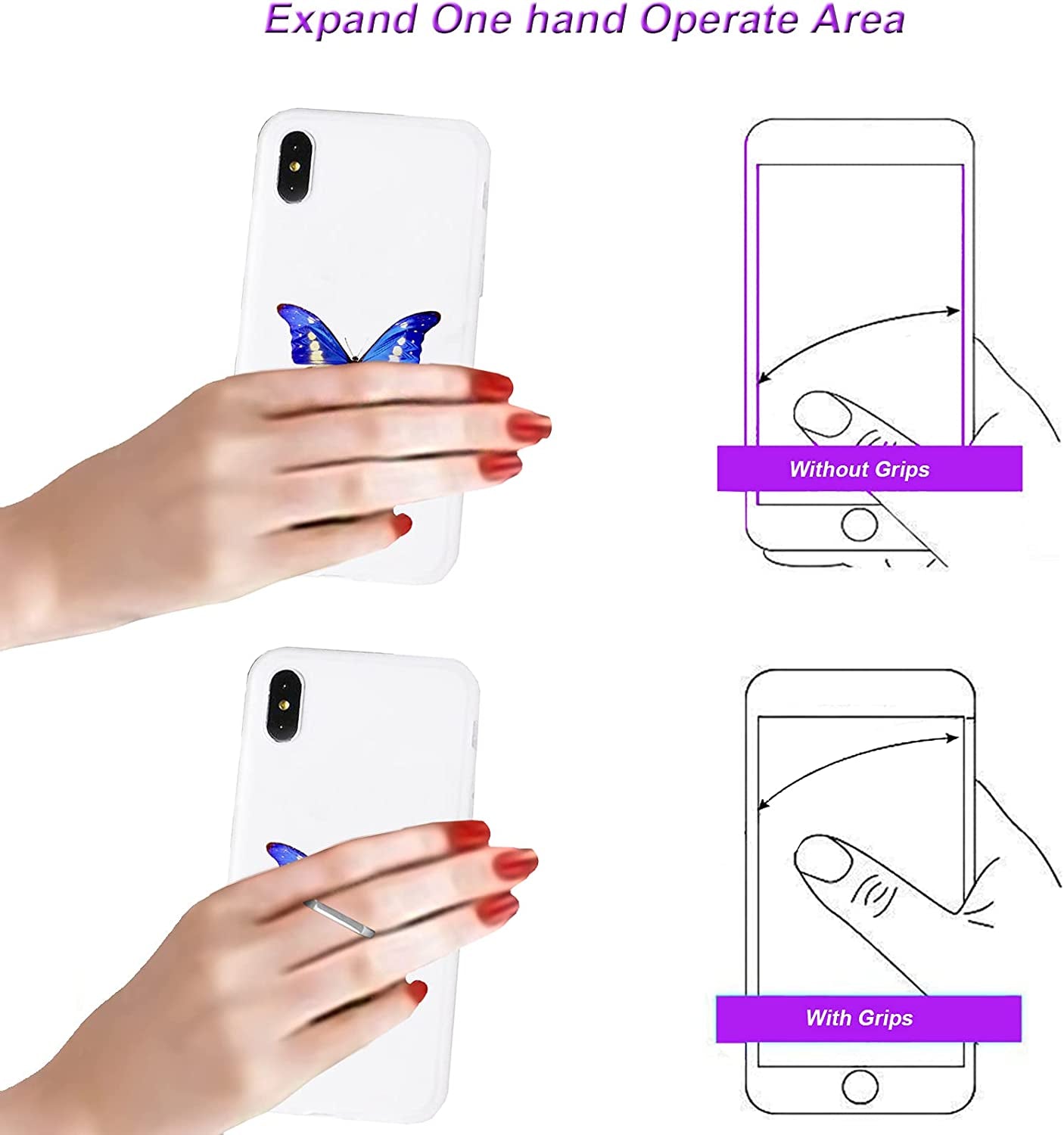 TACOMEGE Transparent Clear Butterfly Phone Ring Grips Holder, Finger Ring Stand for Cell Phone Tablet Case  TACOMEGE   