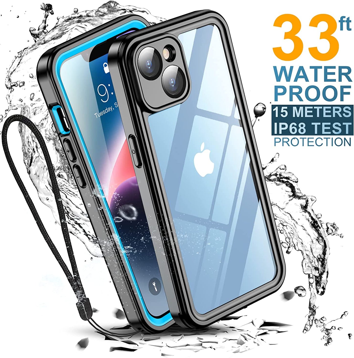 Temdan for Iphone 14 Case Waterproof,Built-In 9H Tempered Glass Screen Protector [IP68 Underwater][14Ft Military Dropproof][Dustproof][Real 360] Full Body Shockproof Protective Case-Blue-Clear  Temdan   