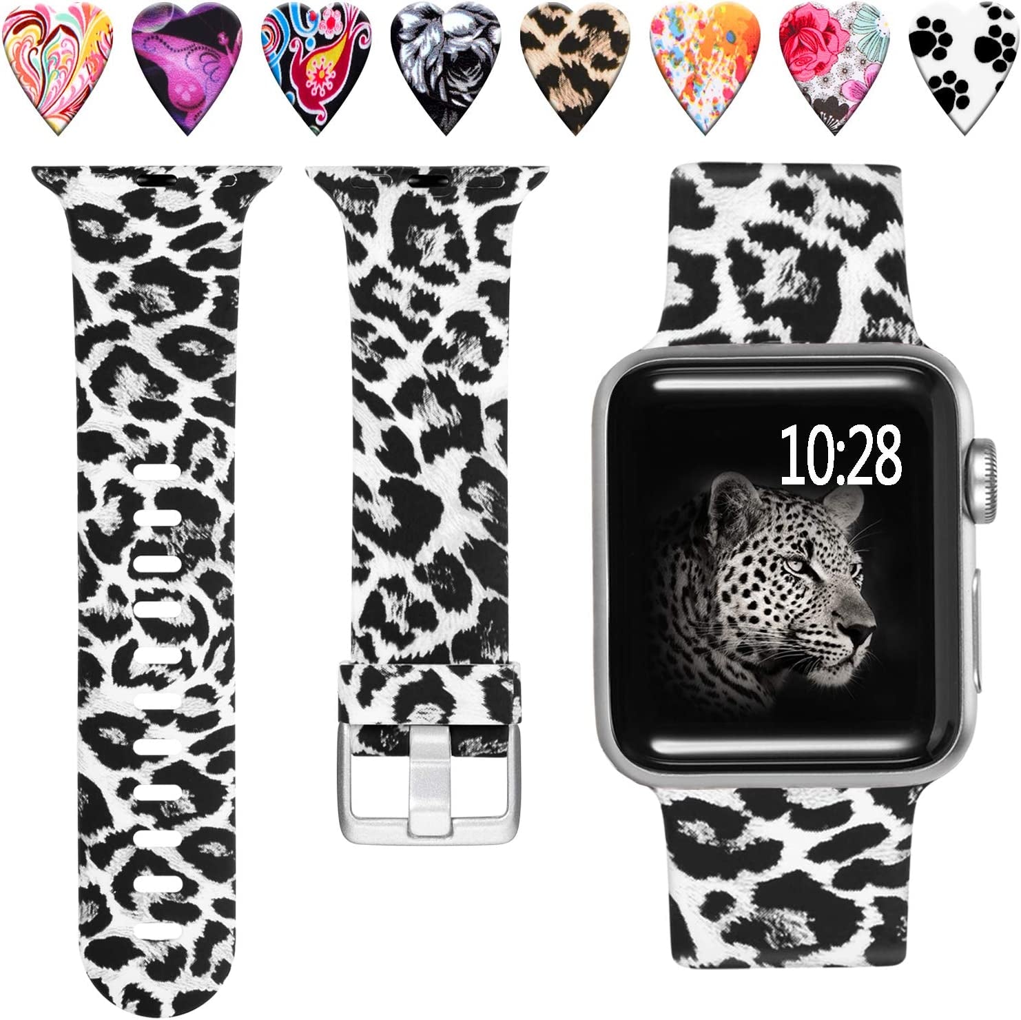 Laffav Compatible with Apple Watch Band 41Mm 40Mm 38Mm Iwatch SE & Ultra & Series 8/7/6/5/4/3/2/1 for Women Men, Sexy Leopard, S/M  Laffav Black White Leopard 38/40/41MM M/L 