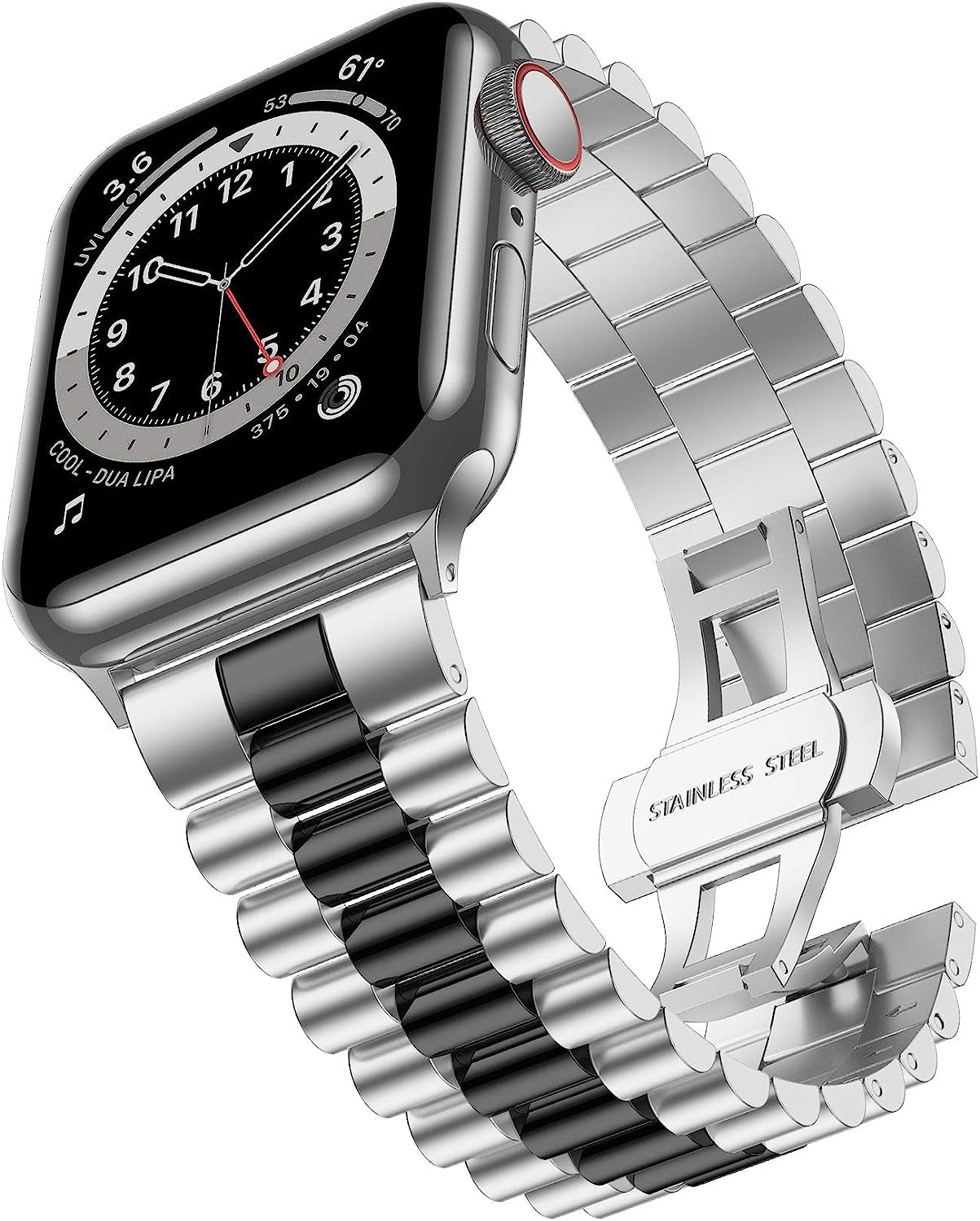 Baozai Compatible with Apple Watch Band Series 5 44Mm 42Mm, Stainless Steel Iwatch Band with Butterfly Folding Clasp for Iwatch Band Series 5/4/3/2/1  baozai 3Rows-Silver/Black 41/40/38 mm 