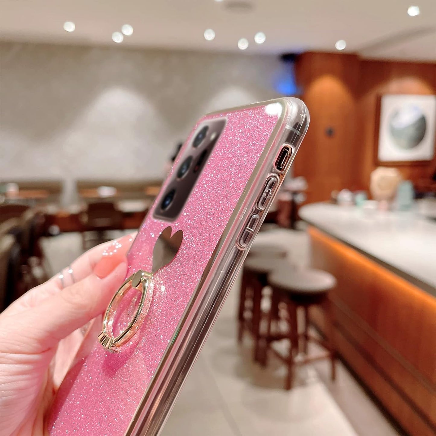 Case for Galaxy Note 20 Ultra 5G Girls Women Cute Luxury Glitter Shiny Sparkly Shell with Ring Stand UPC Soft Slim Bumper Shockproof Protective Phone Cover for Samsung Galaxy Note 20 Ultra 6.9" - Pink  Easyscen   