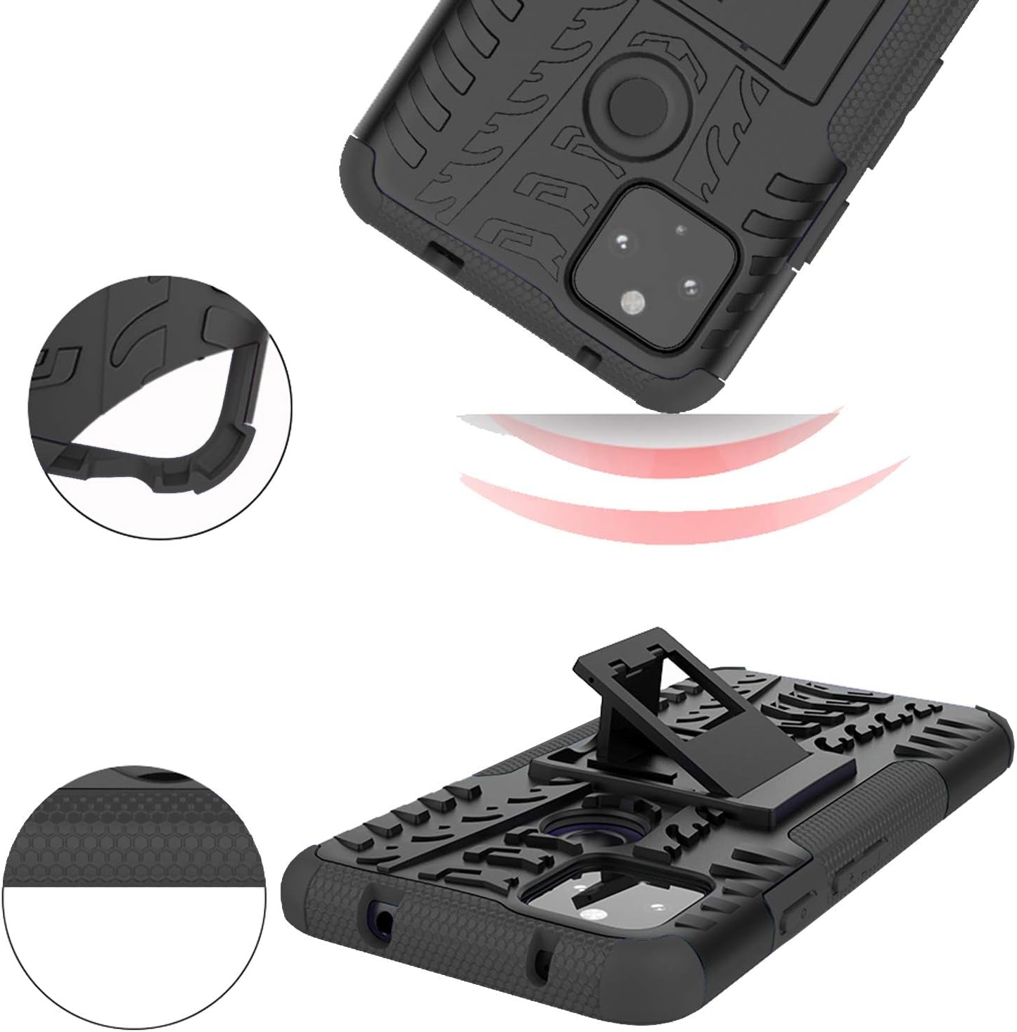 Phone Case for Google Pixel 4A 5G 6.2 with Tempered Glass Screen Protector Cover and Stand Kickstand Hard Rugged Hybrid Cell Accessories Pixel4A5G UW Pixel4A 5G Pixle A4 G5 Pixle 4A5G Cases Men Black  Asuwish   