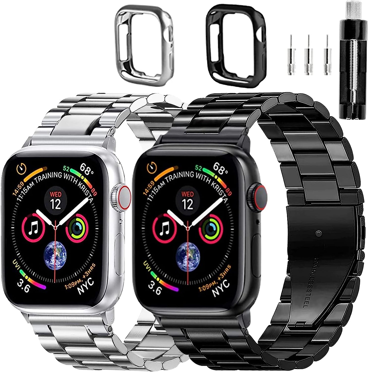 REASDEN Compatible with Apple Watch Band Iwatch Ultra Series 8/7/6/5/4/3/2/1/SE, 38/40/41/42/44/45/49Mm, Solid Stainless Steel Band Metal Business Band Man Women  REASDEN Black&Silver 42/44/45mm 