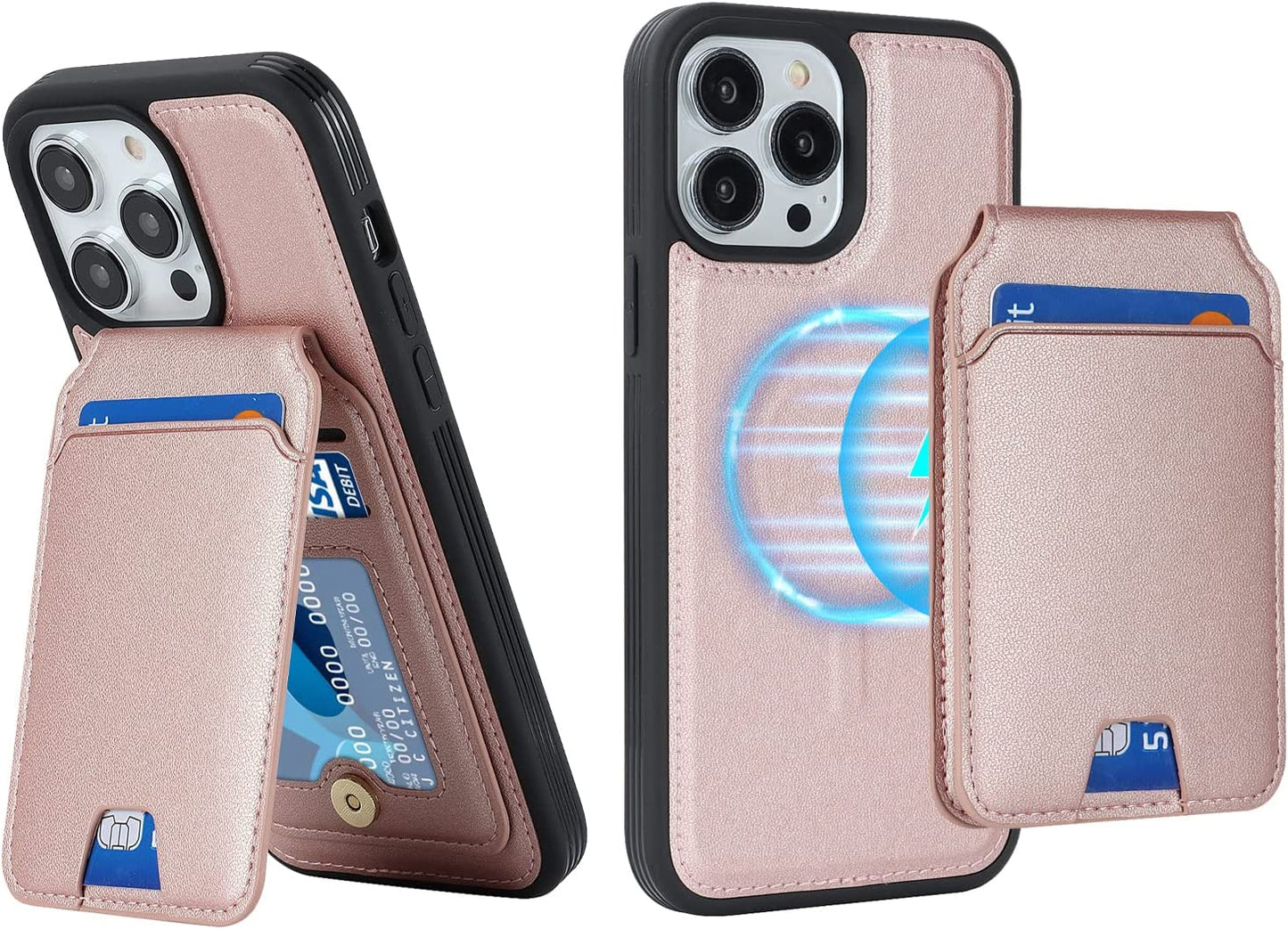 Ｈａｖａｙａ Iphone 13 Pro Max Phone Case Magsafe Compatible,Iphone 12 Pro Max Case Wallet with Card Holder,Magnetic Detachable,Magnetica Mag-Safe Cover with Kickstand for Women and Men-Purple  Ｈａｖａｙａ Rose gold iPhone 13 Pro Max & iPhone 12 Pro Max 