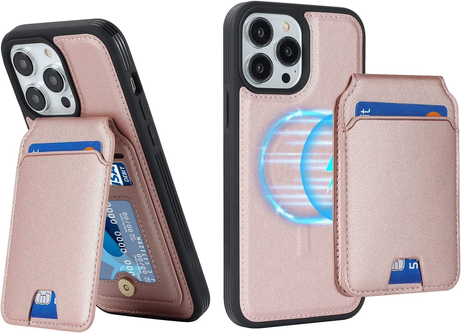 Ｈａｖａｙａ Iphone 13 Pro Max Phone Case Magsafe Compatible,Iphone 12 Pro Max Case Wallet with Card Holder,Magnetic Detachable,Magnetica Mag-Safe Cover with Kickstand for Women and Men-Purple  Ｈａｖａｙａ Rose gold iPhone 13 Pro Max & iPhone 12 Pro Max 