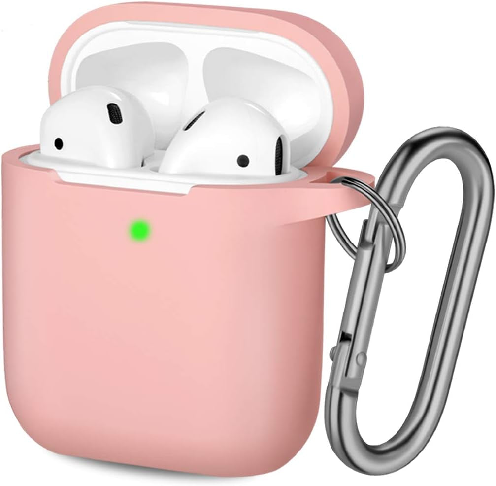 Hamile Cover Compatible with Airpods Case, Soft Silicone Protective Covers Skin (Front LED Visible) Designed for Airpod 2/ Airpod 1 Cases with Keychain Accessories, Women Girls Men Boys,Rose  Hamile Light Pink  