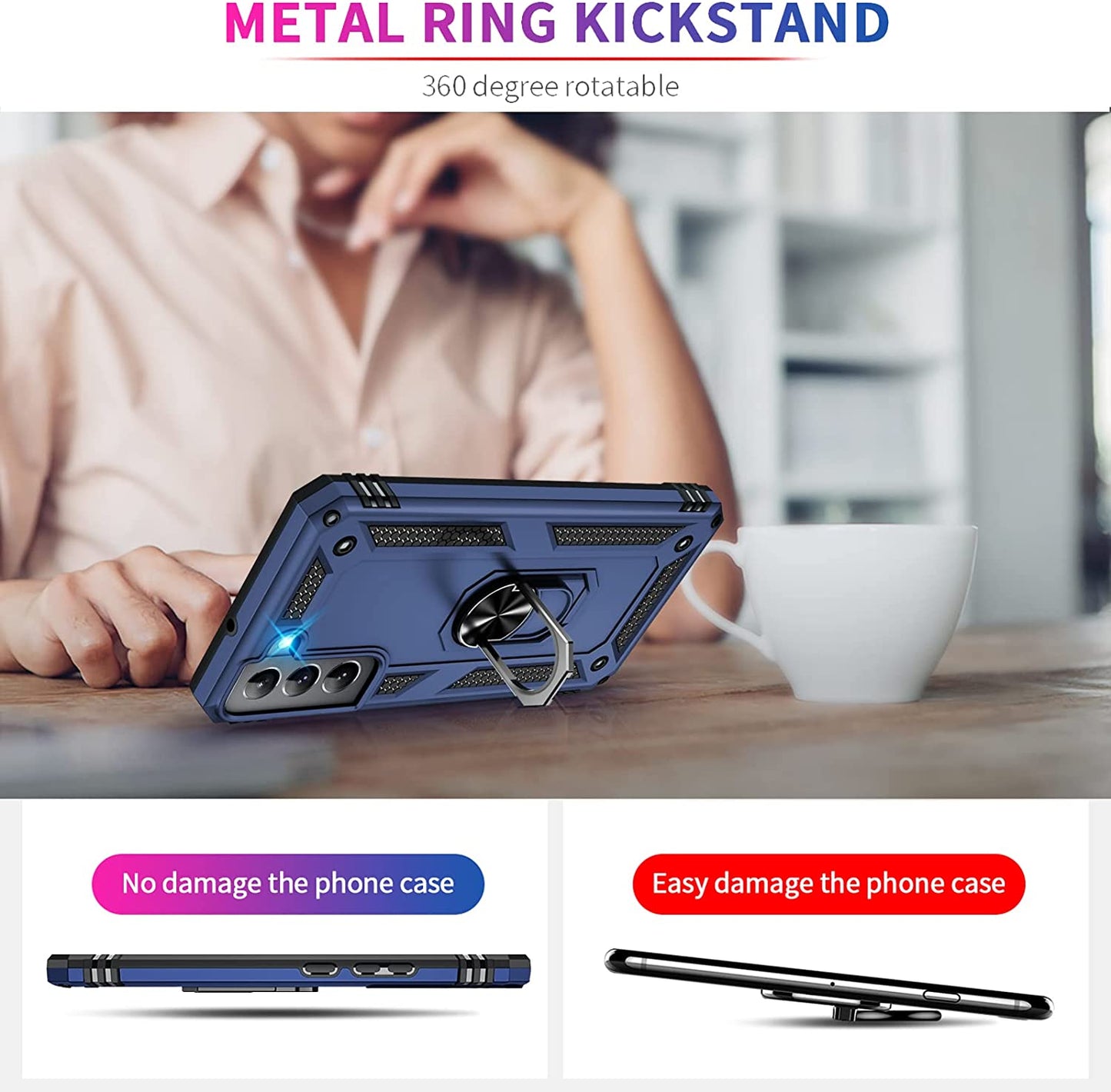 Vaki for Samsung Galaxy S22 5G Case with Built in Screen Protector Military Grade Hard Rugged Cover Heavy Duty Armor Galaxy S22 Phone Cases with Metal Ring Kickstand Shockproof Blue  Vaki   