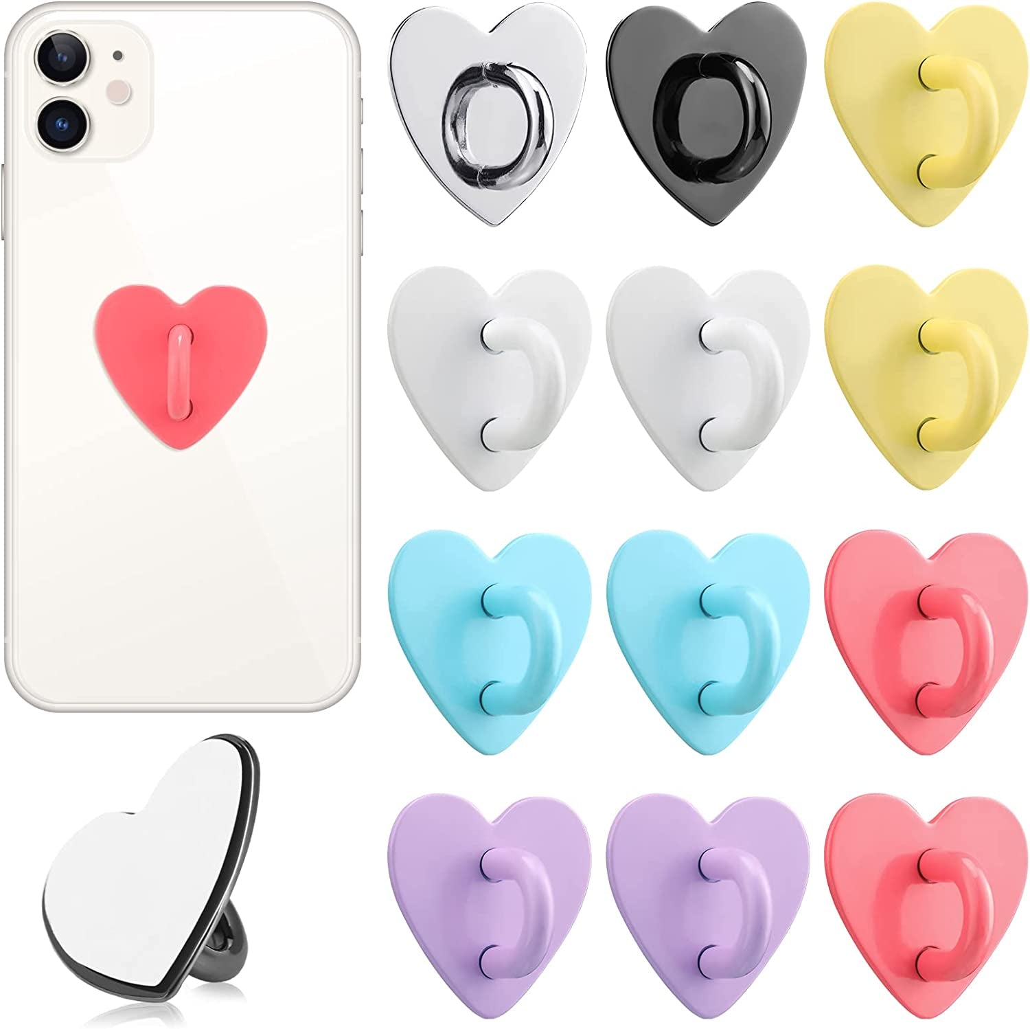 Lauwell 12 Pcs Cell Phone Finger Ring Adhesive Metal Phone Finger Grip Heart Shaped Cell Phone Ring Holder Phone Accessories Charm Loop Stand Phone Charm Hook for DIY Phone Case Pad Tablet Supplies  Lauwell   
