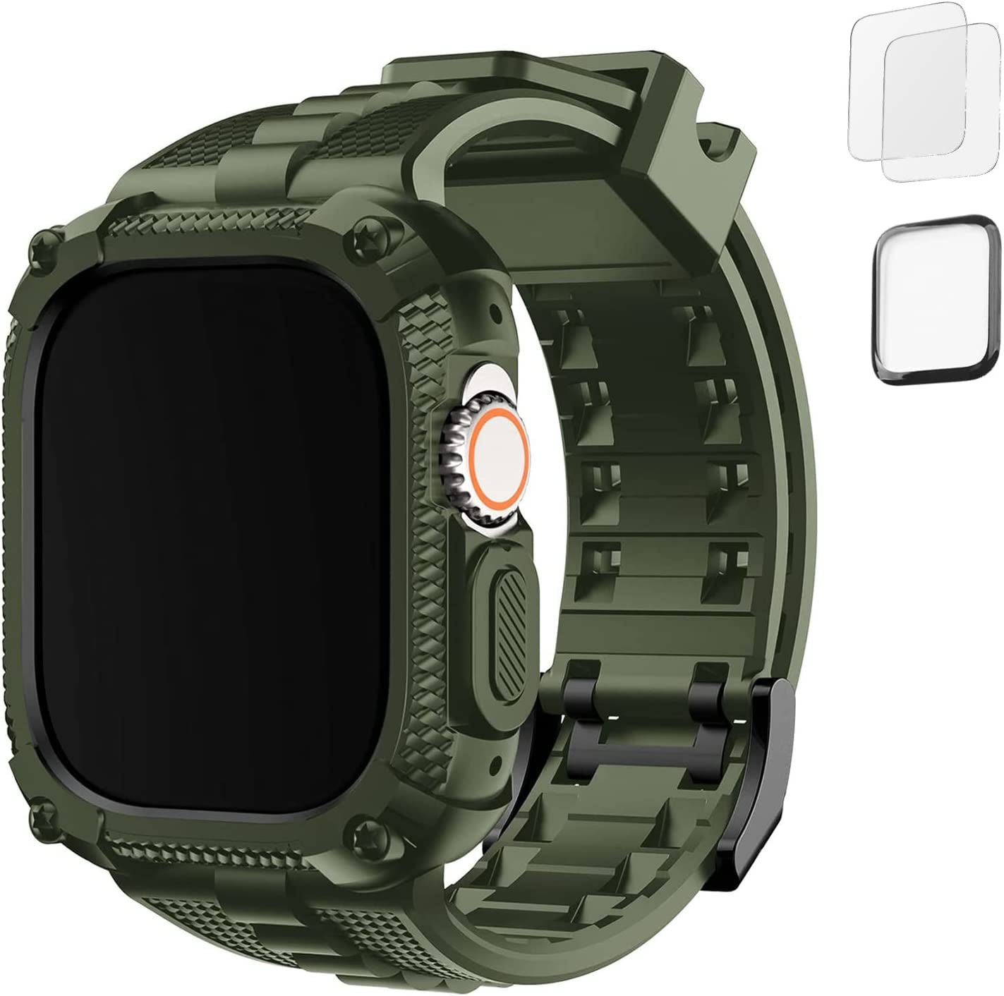 Fullmosa Watch Band Compatible Rugged Apple Watch Band Ultra 49Mm with Bumper Case & Screen Protector for Men Women, Black  Fullmosa Army Green-Ultra 49mm 