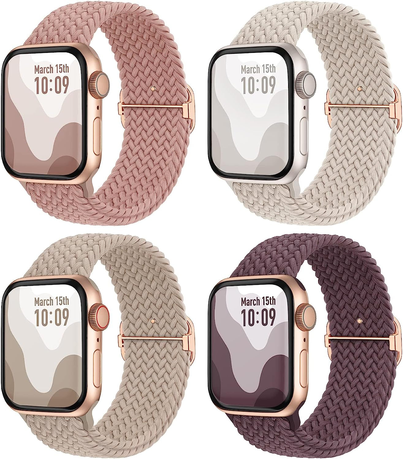 Braided Solo Loop 4 Pack Compatible with Apple Watch Band 38Mm 40Mm 41Mm 42Mm 44Mm 45Mm 49Mm Women Men, Adjustable Stretchy Strap Wristbands for Iwatch Band Ultra SE 8 7 6 5 4 3 2 1  Suitisbest   